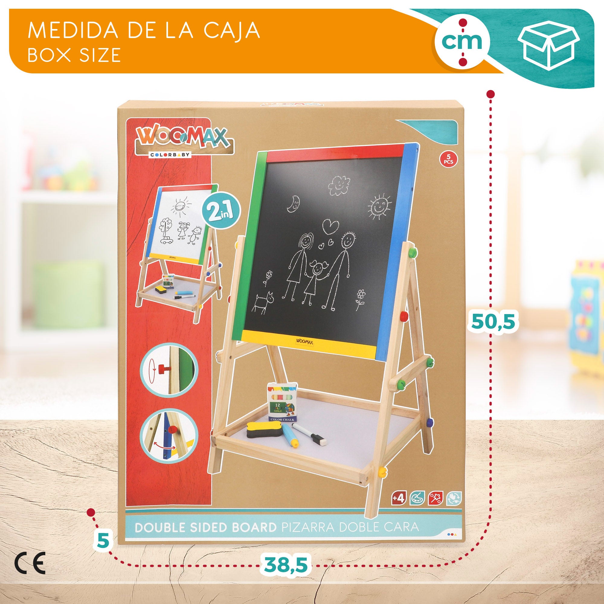 WOOMAX Pizarra doble con caballete de madera