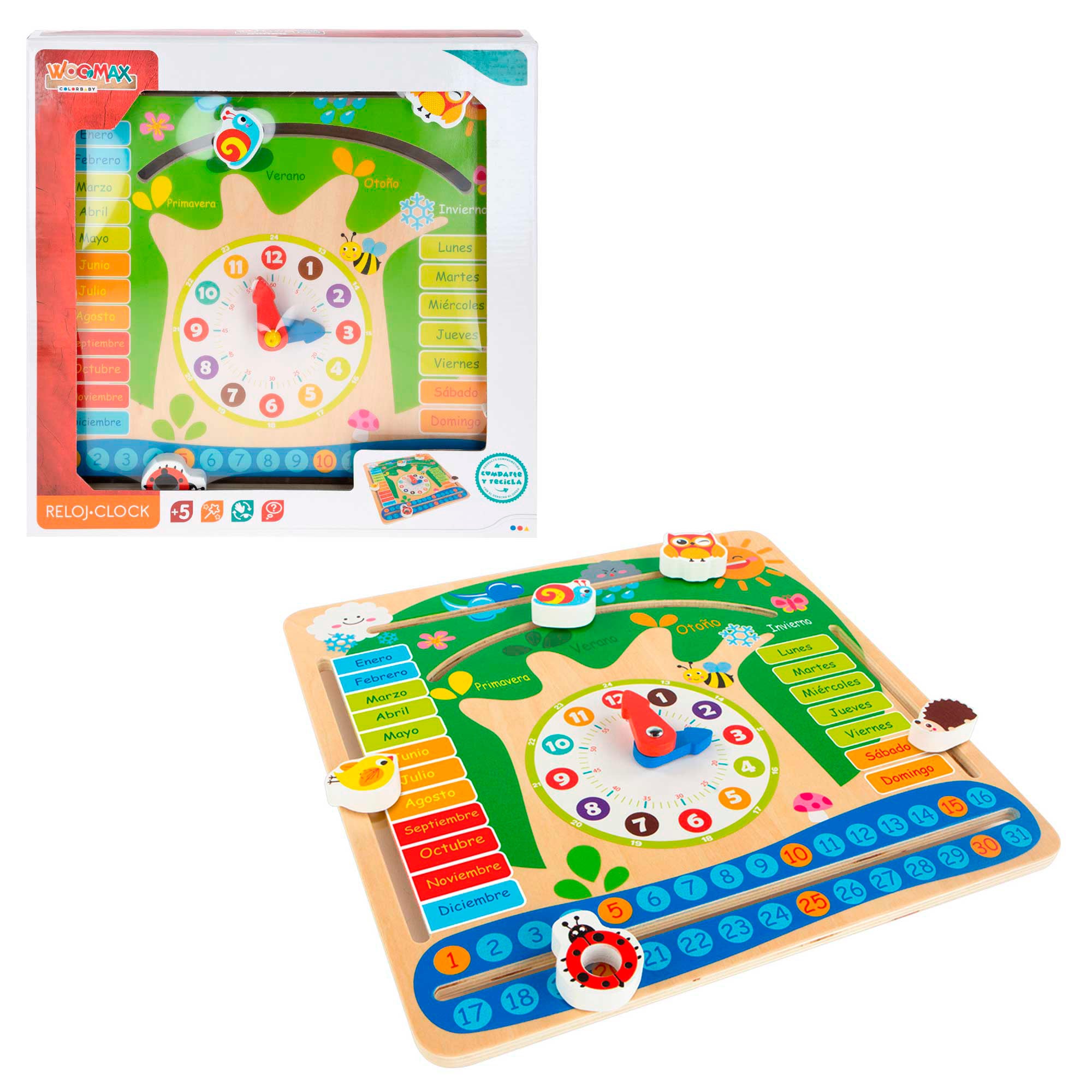 WOOMAX Reloj calendario educativo de madera