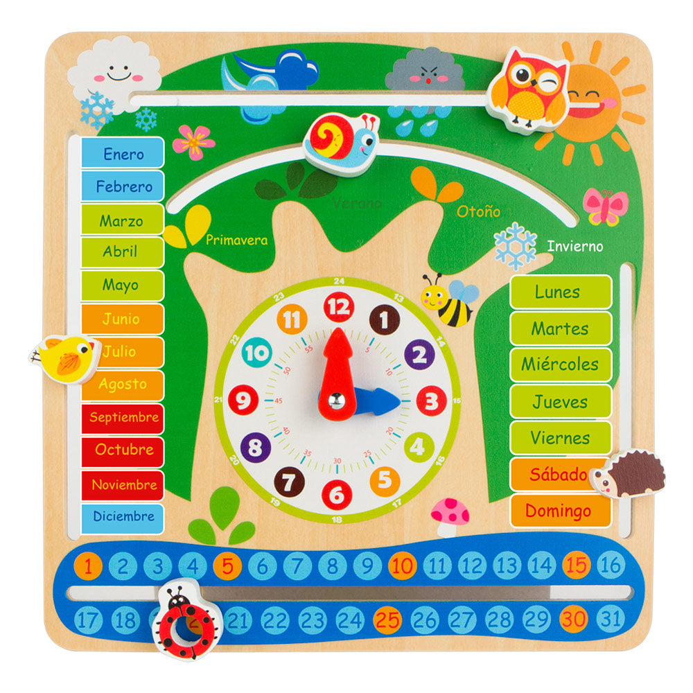 WOOMAX Reloj calendario educativo de madera