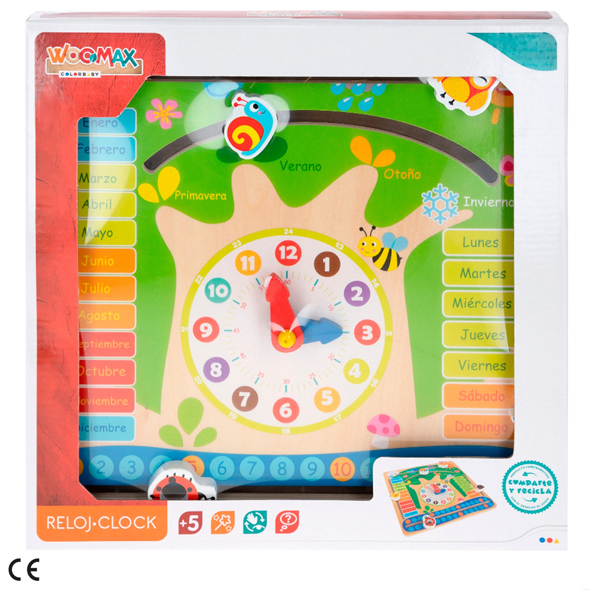 WOOMAX Reloj calendario educativo de madera