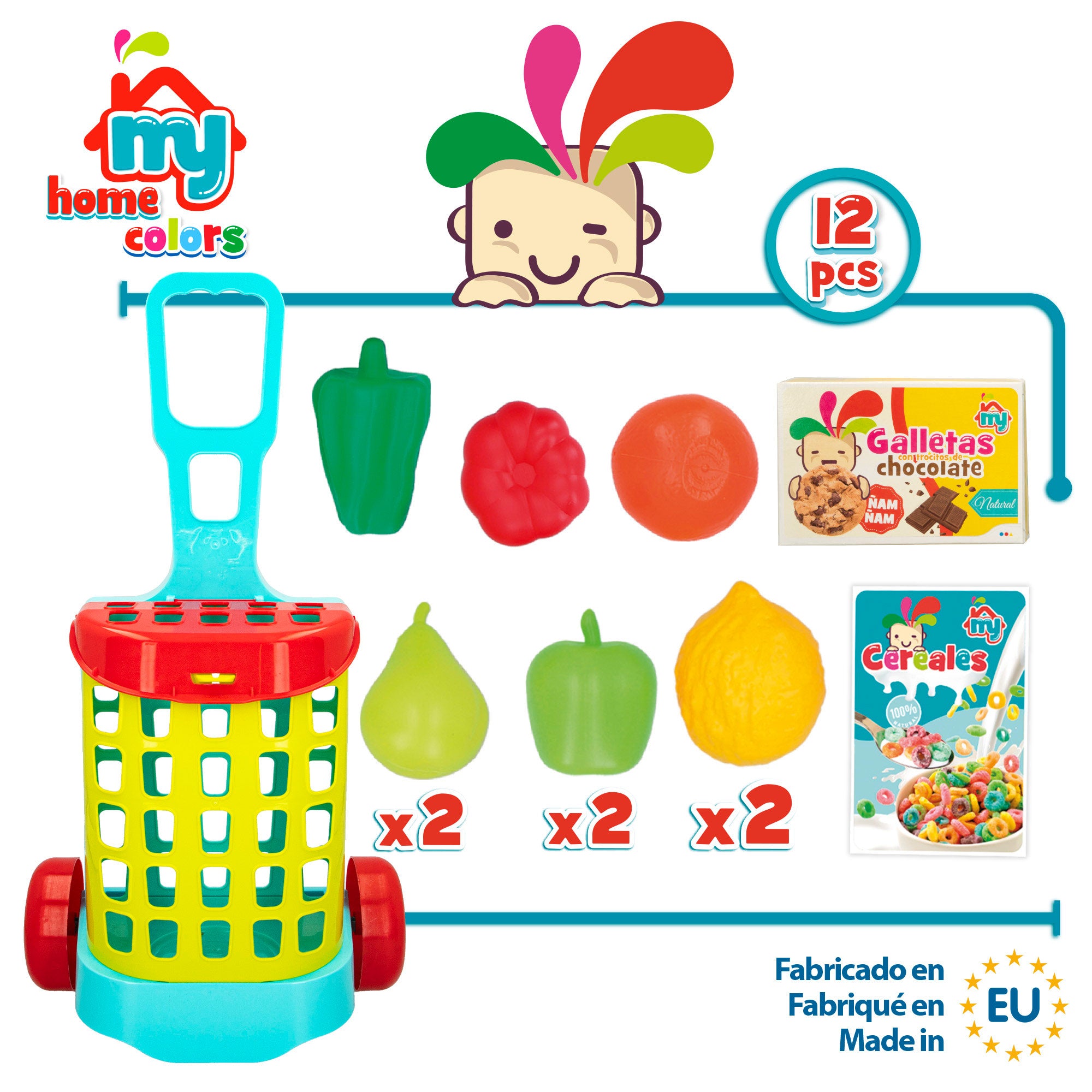 Carrito supermercado juguete con comida 11 pzas My Home Colors