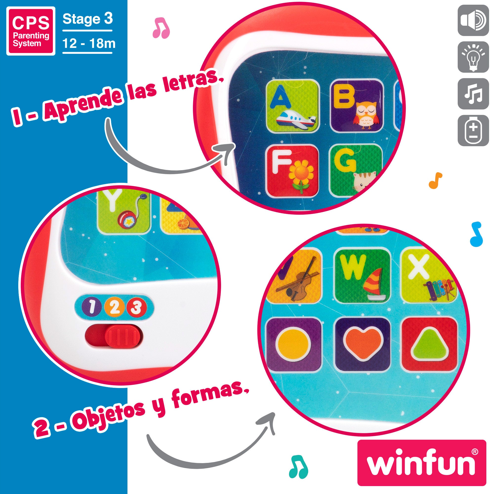 Tablet educativo Winfun com luz e sons em espanhol