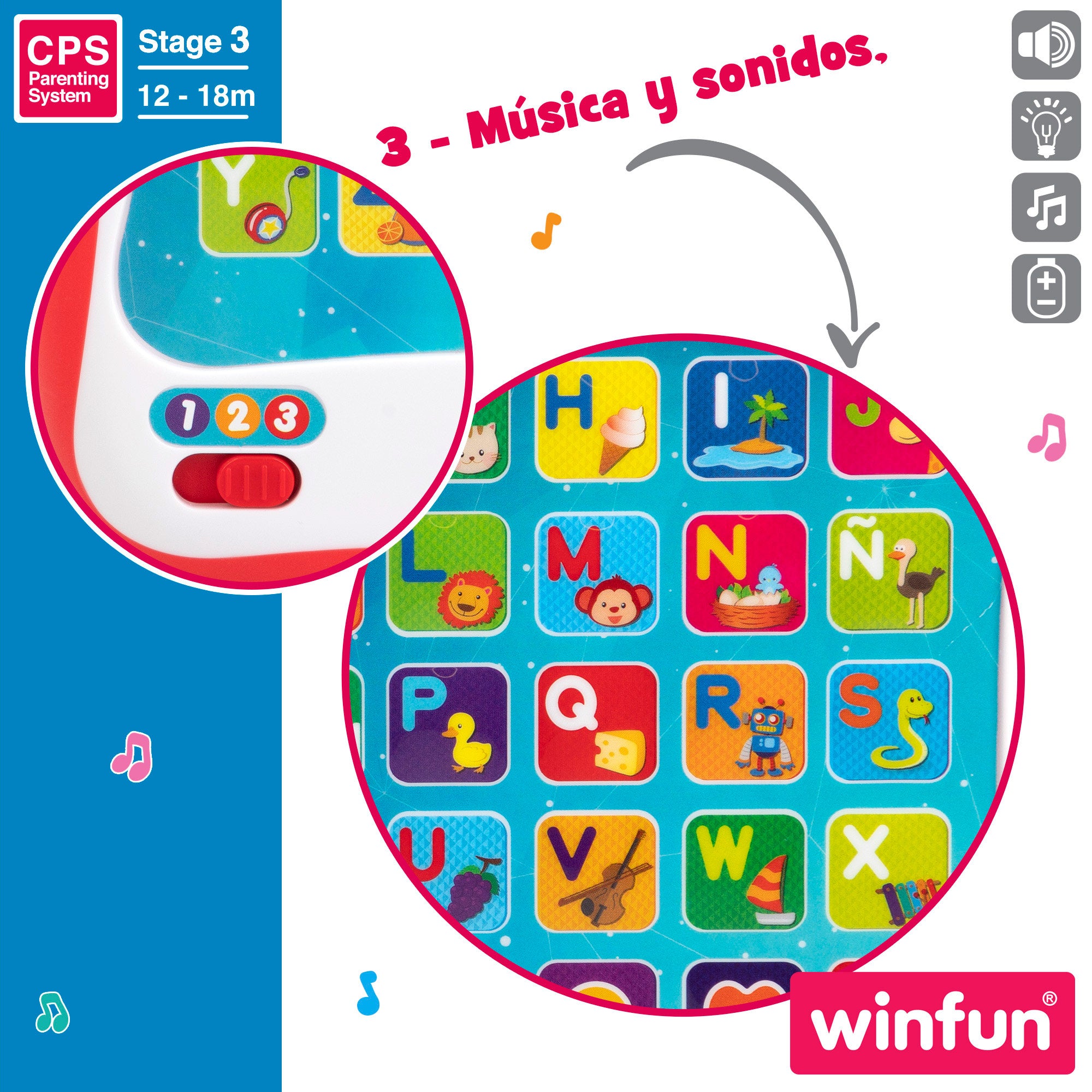 Tablet educativo Winfun com luz e sons em espanhol