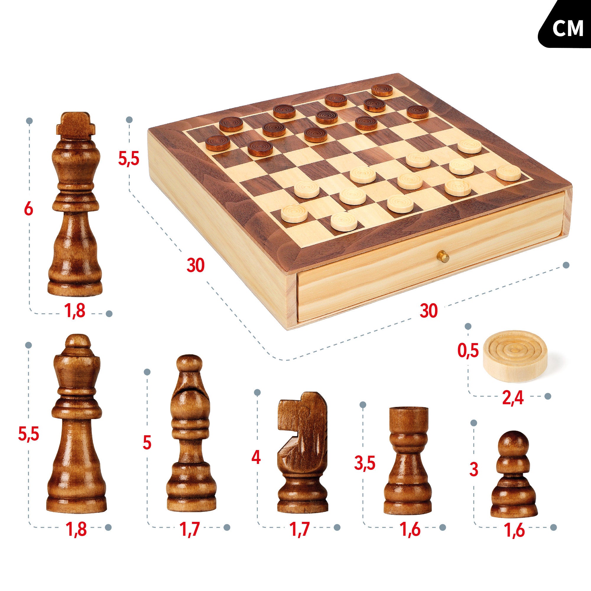 Juegos de mesa ajedrez y damas 2 en 1 madera con cajón CB Games