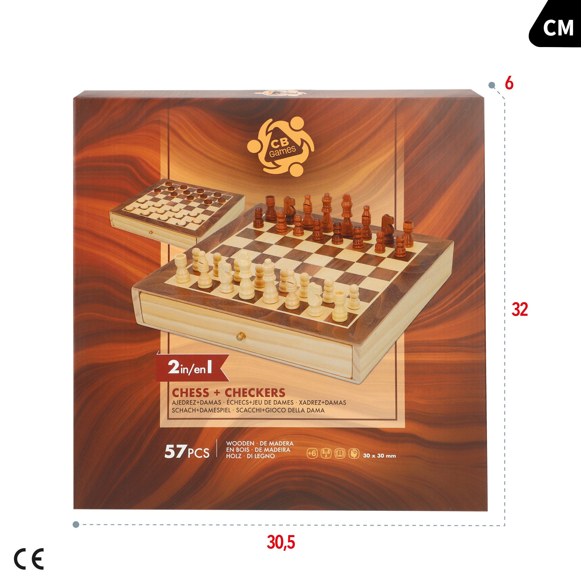 Juegos de mesa ajedrez y damas 2 en 1 madera con cajón CB Games