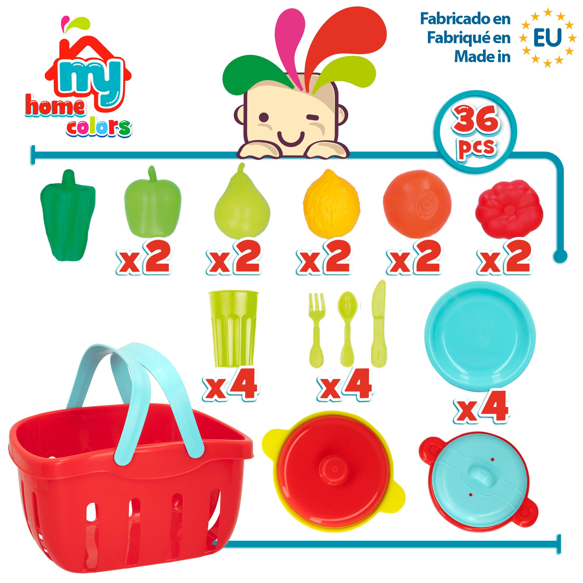 Cesta alimentos de juguete y menaje 35 pzas My Home Colors