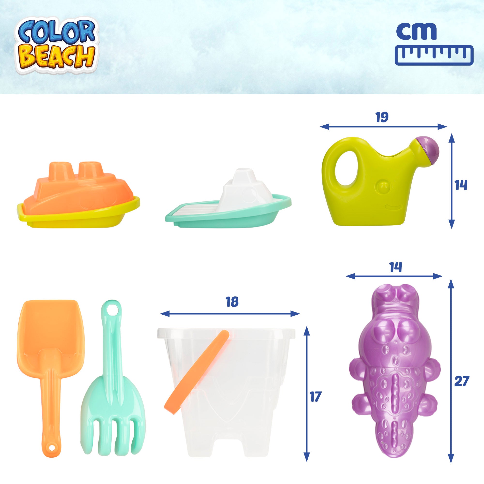 Set cubo de playa con accesorios Color Beach