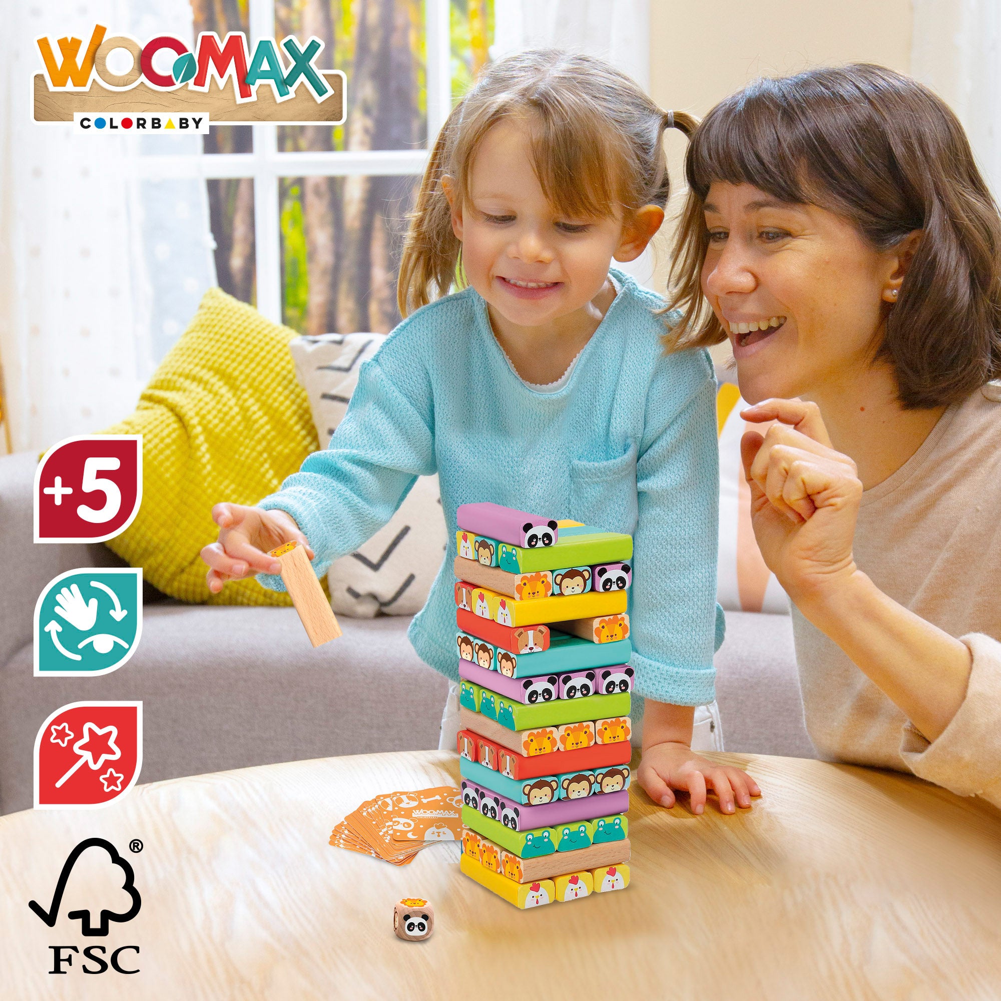 WOOMAX Torre de bloques de madera con animales y colores