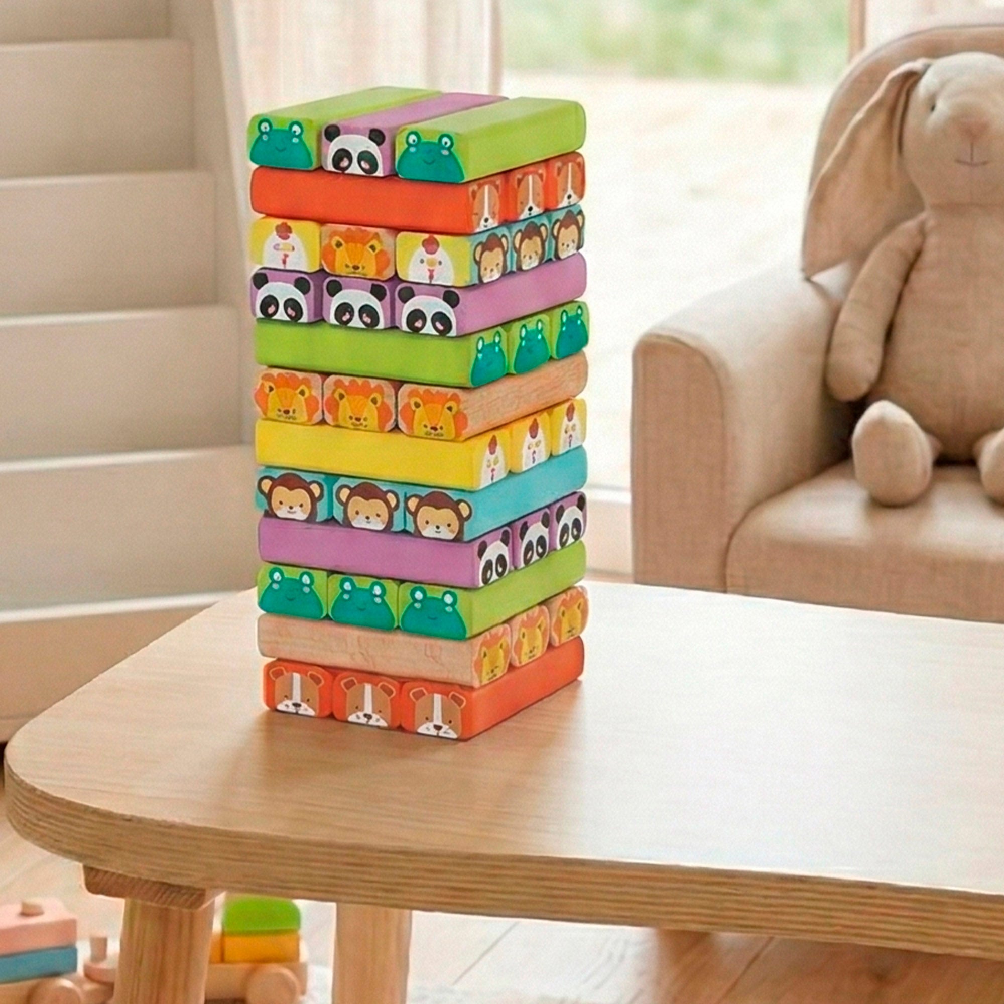 WOOMAX Torre de bloques de madera con animales y colores
