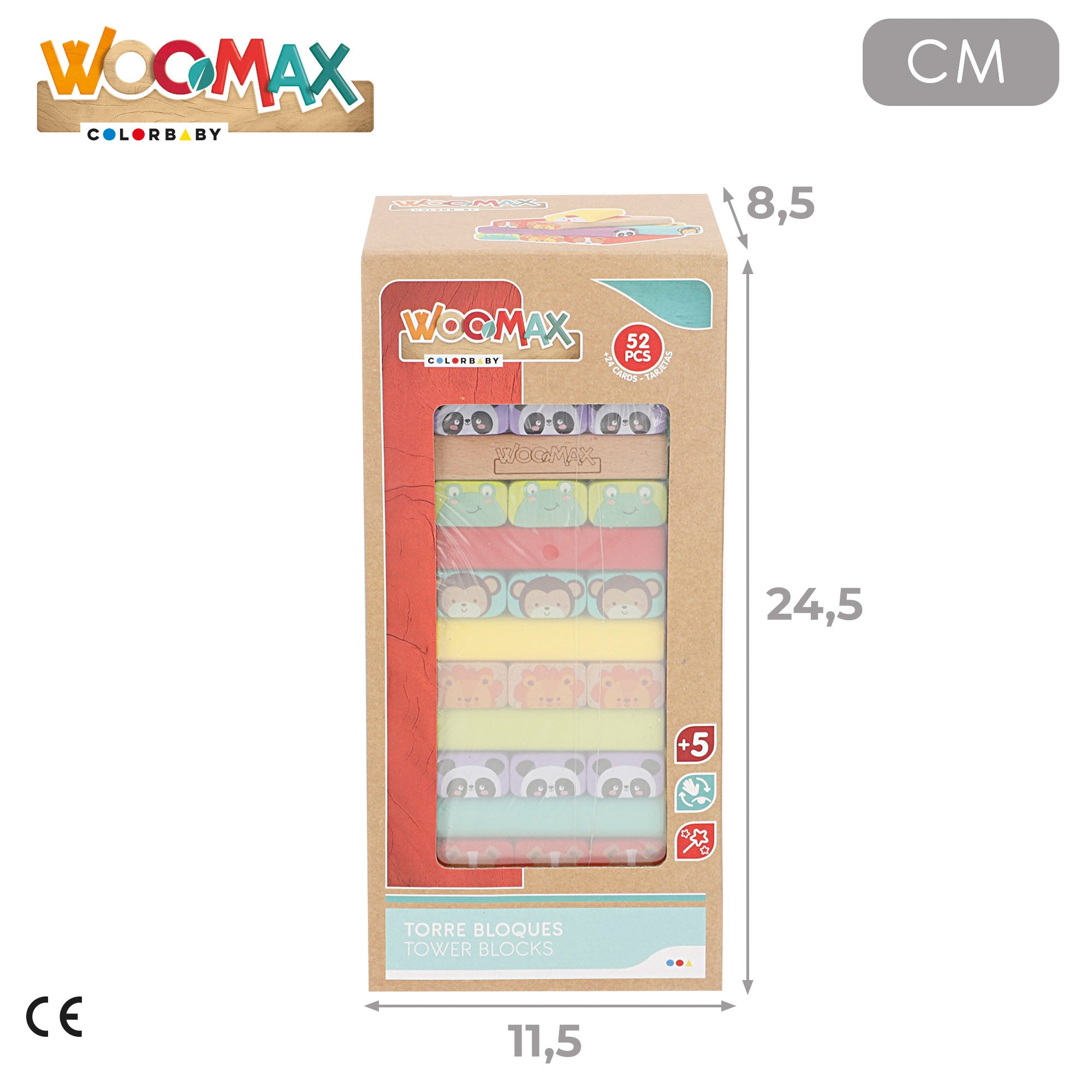 WOOMAX Torre de bloques de madera con animales y colores