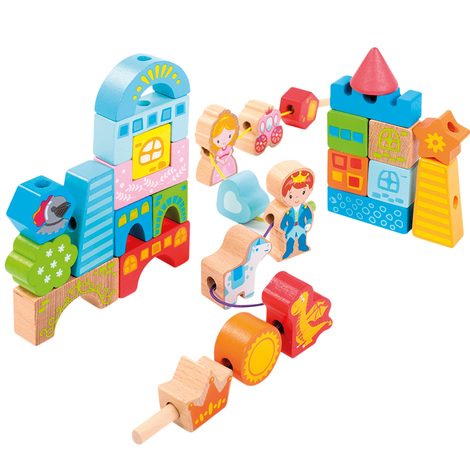 WOOMAX Juego de bloques de madera 32 piezas