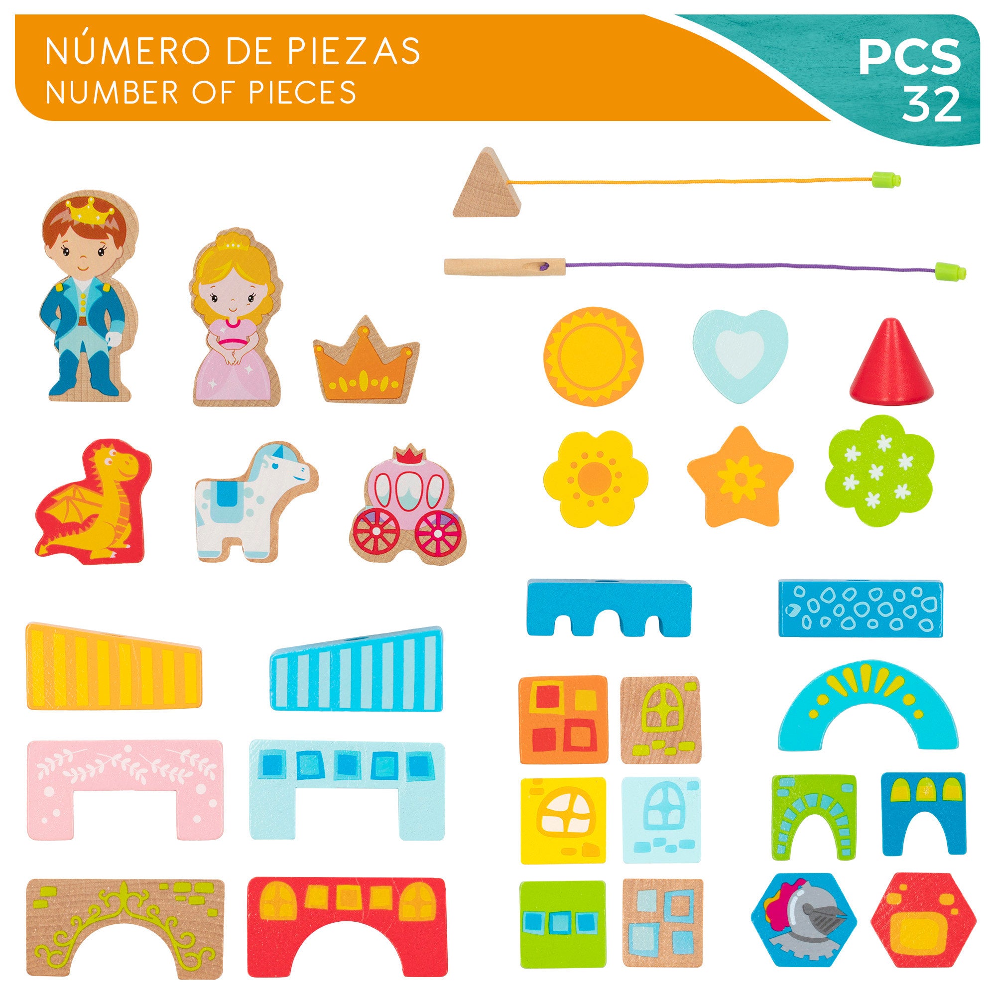 WOOMAX Juego de bloques de madera 32 piezas