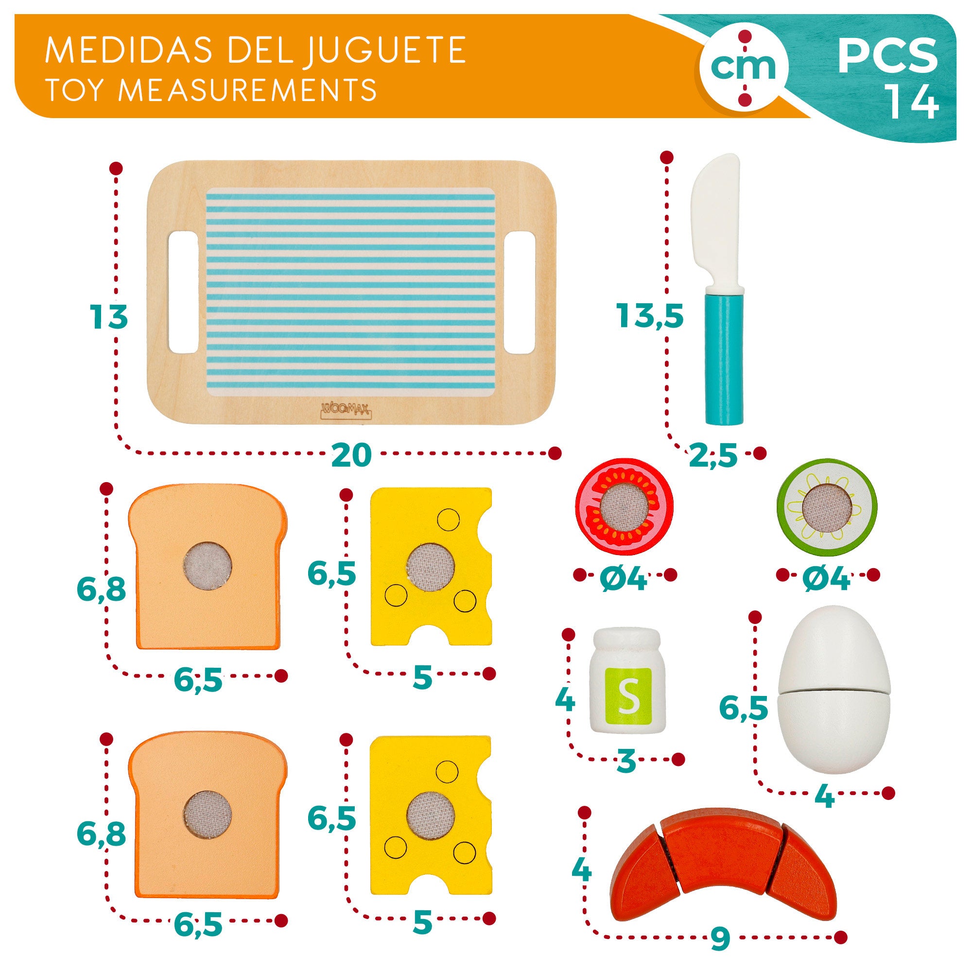 WOOMAX Bandeja desayuno con accesorios de madera
