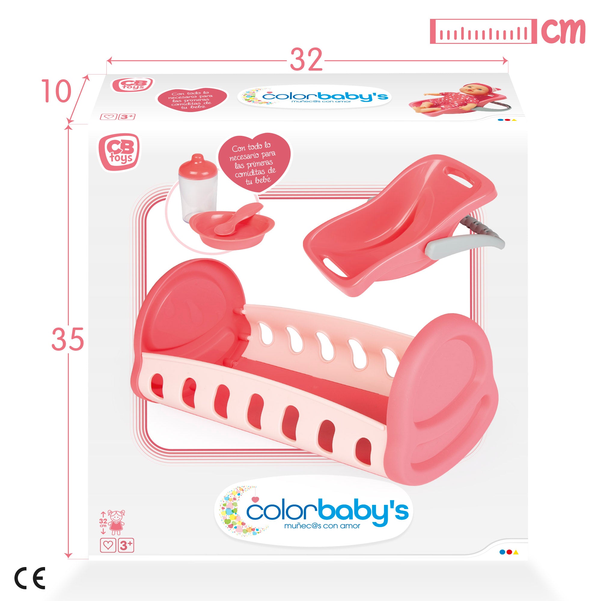 Cuna y portabebés para muñecas con accesorios Colorbaby's