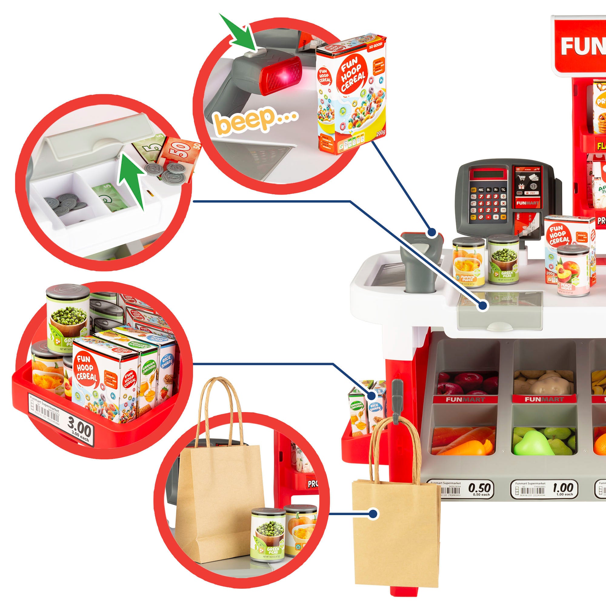 Supermercado juguete con accesorios, luz y sonidos FUNMART