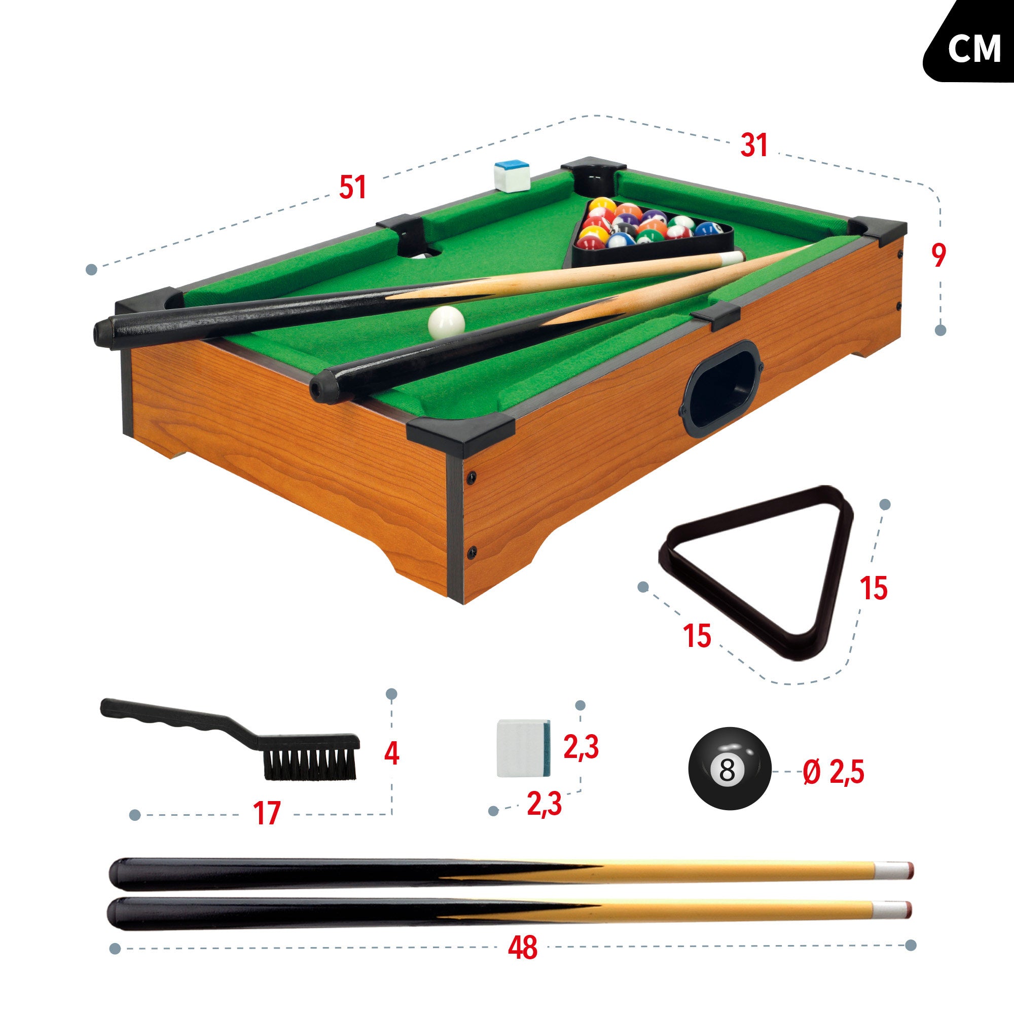 Mesa de billar de madera 51x31x9 cm CB Games
