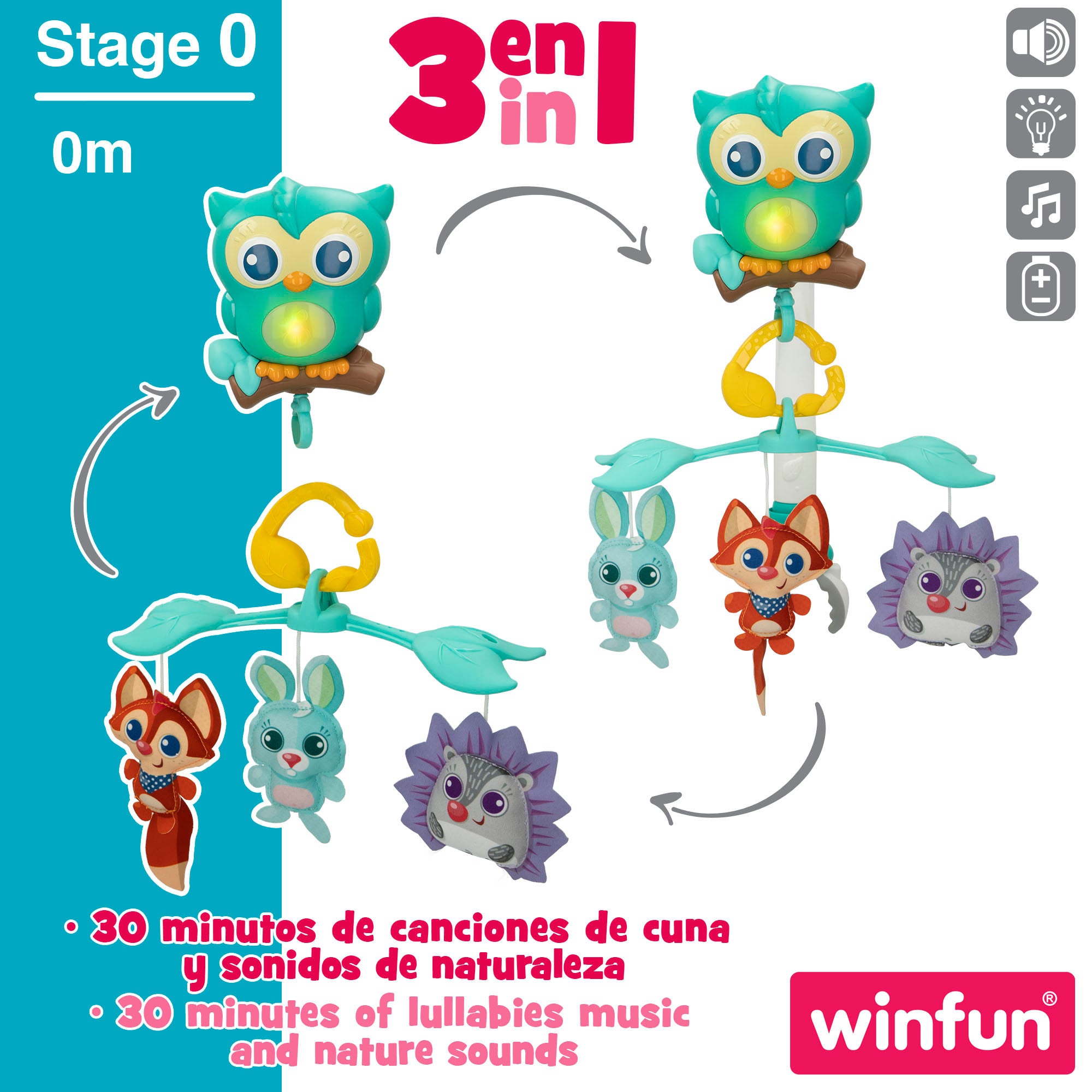 Mobile relaxante 3 em 1 para berço Winfun