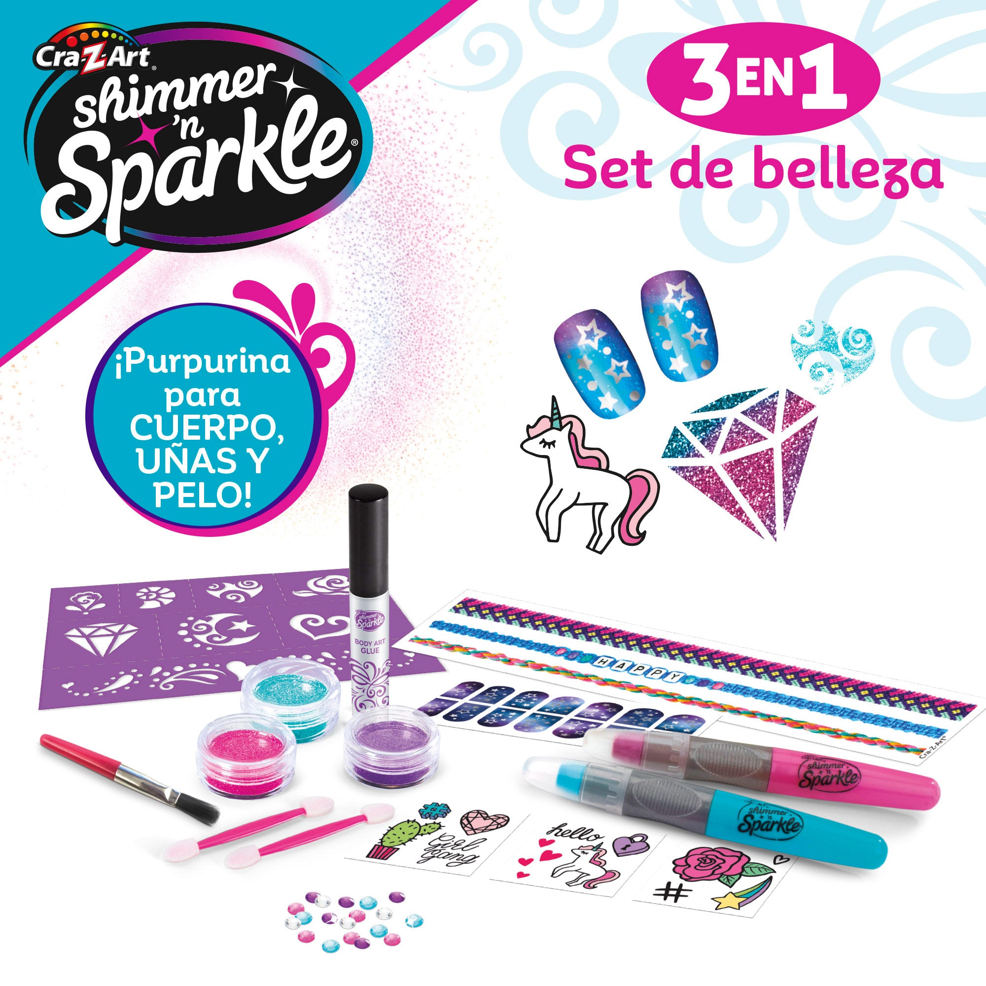 Shimmer 'n Sparkle Set de purpurina para uñas, cuerpo y pelo