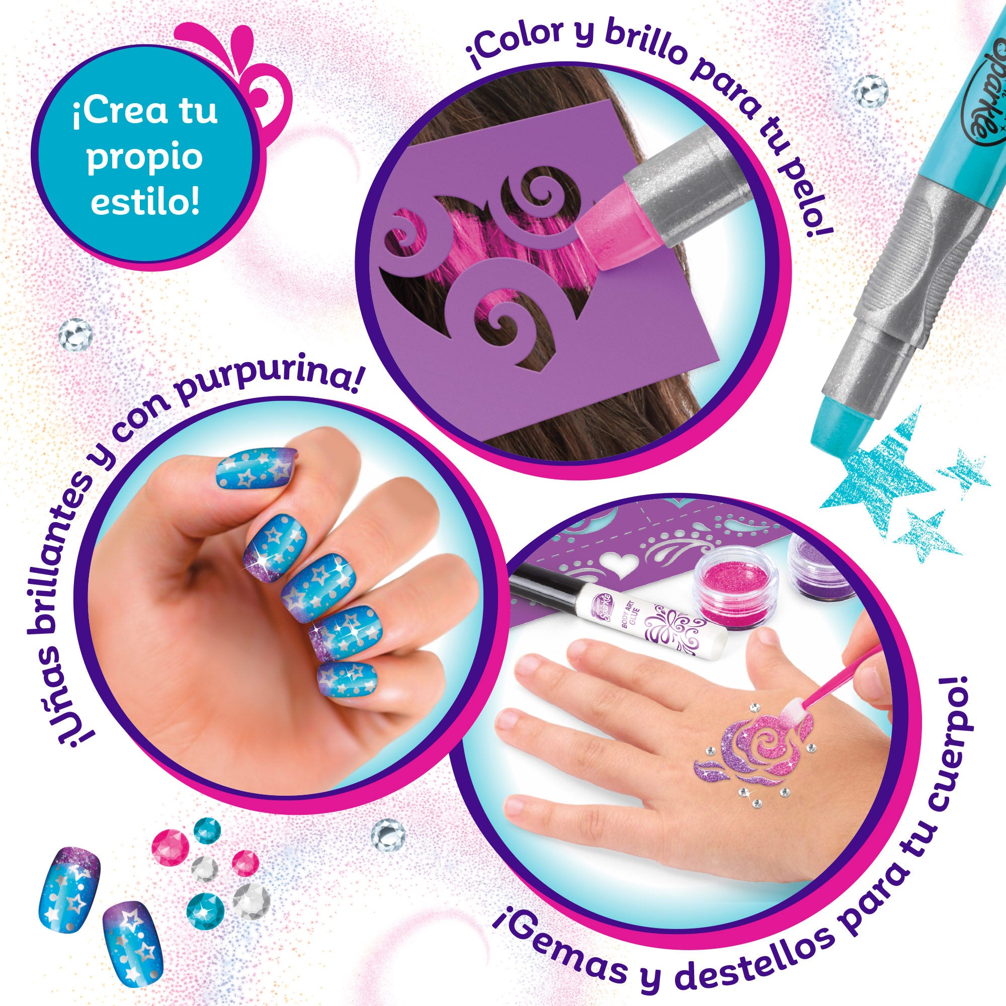 Shimmer 'n Sparkle Set de purpurina para uñas, cuerpo y pelo