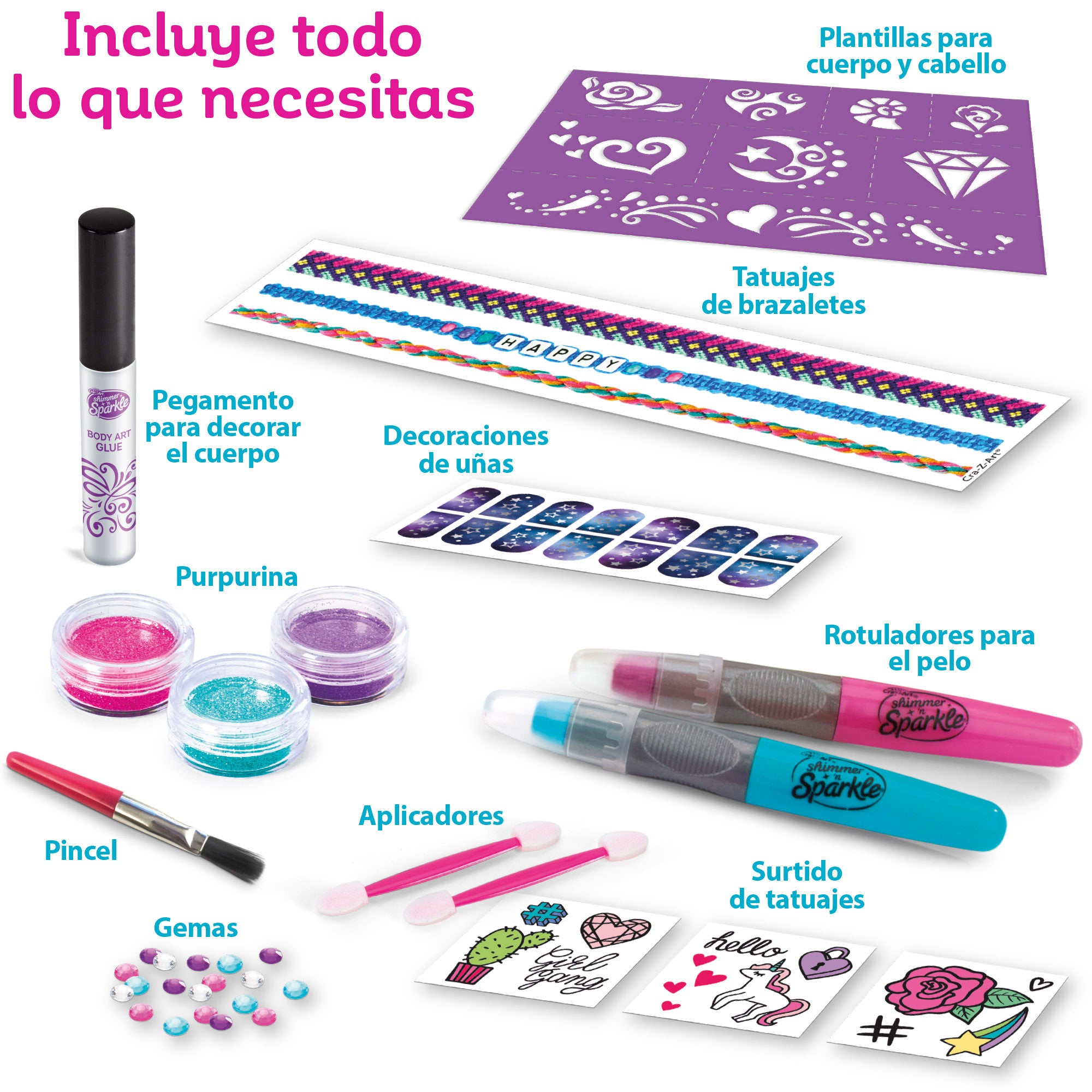 Shimmer 'n Sparkle Set de purpurina para uñas, cuerpo y pelo
