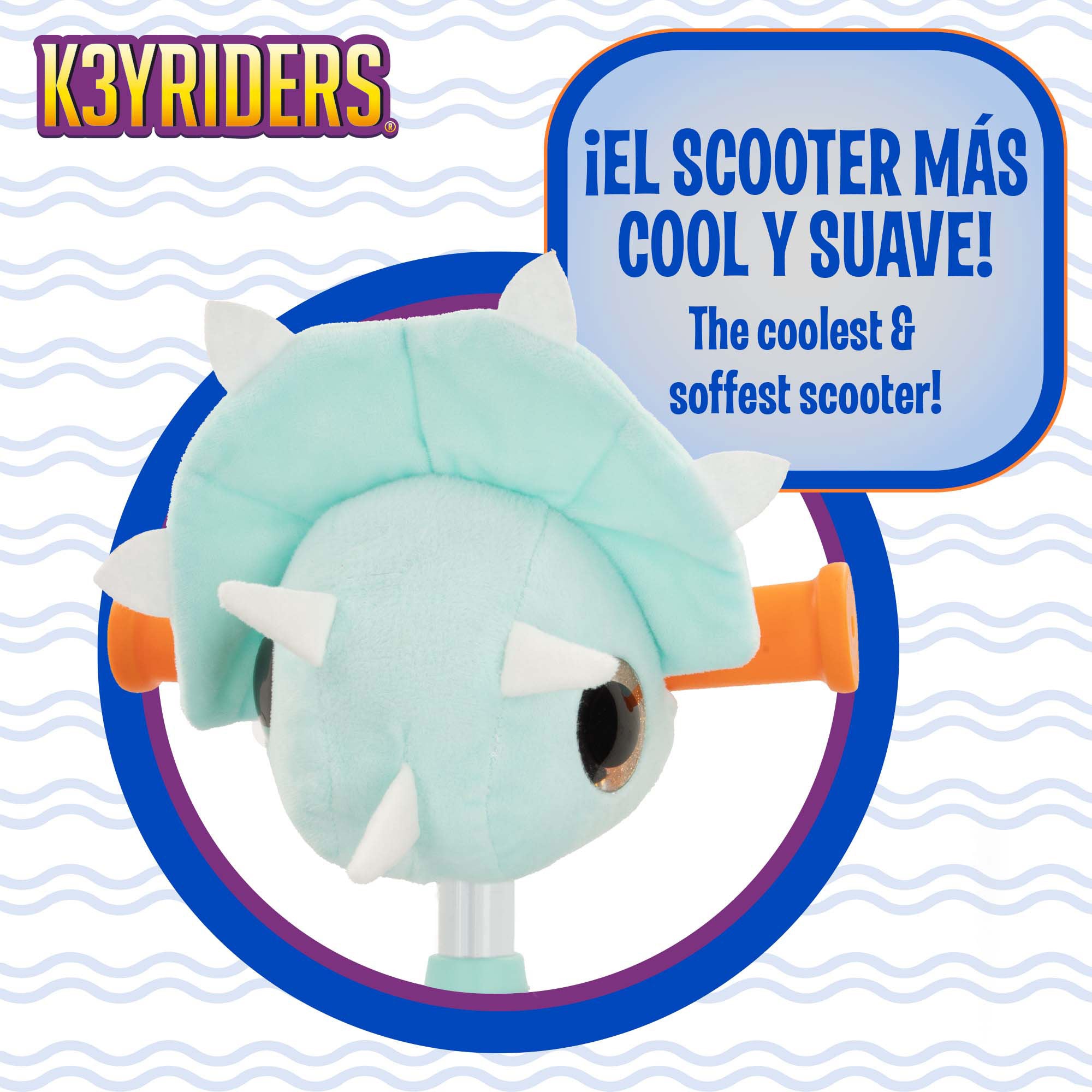 Trotinete dobrável de dinossauro K3YRIDERS com 3 rodas, luzes e peluche.
