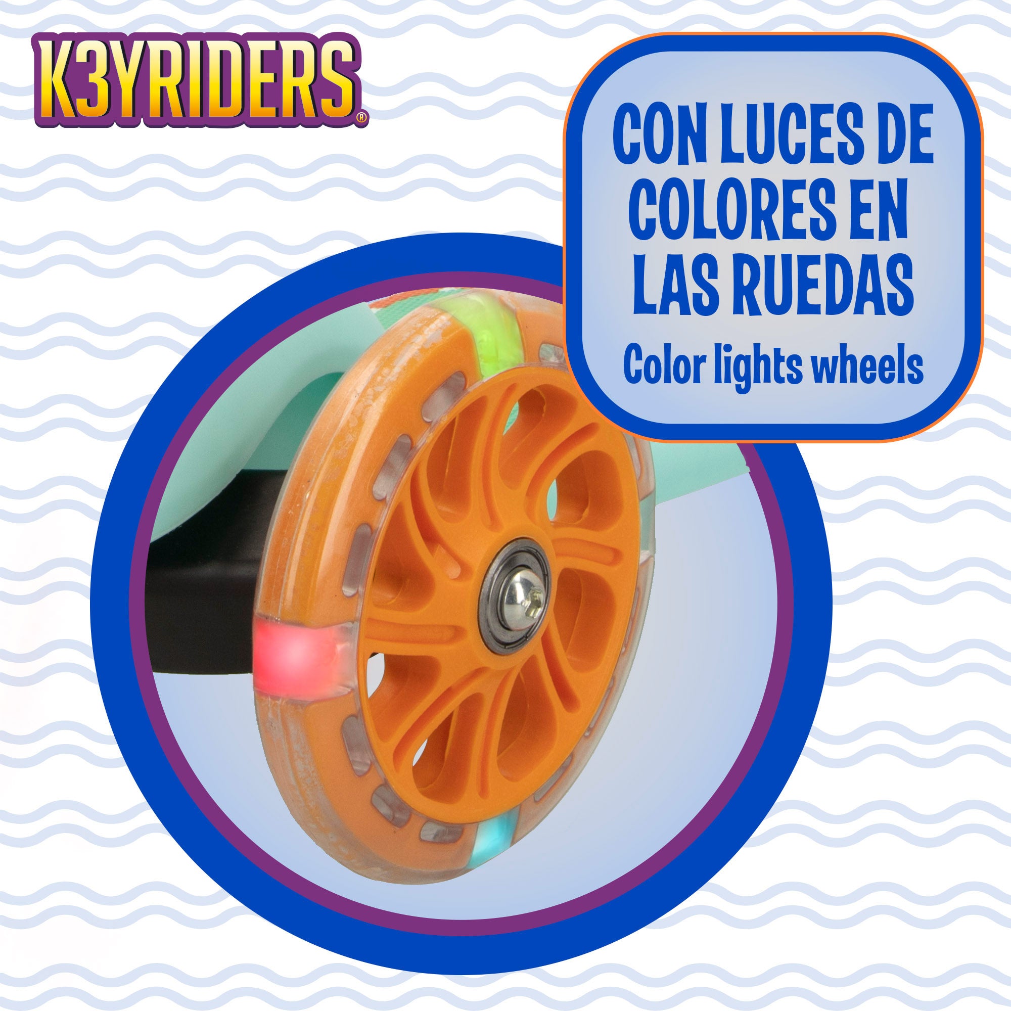 Trotinete dobrável de dinossauro K3YRIDERS com 3 rodas, luzes e peluche.