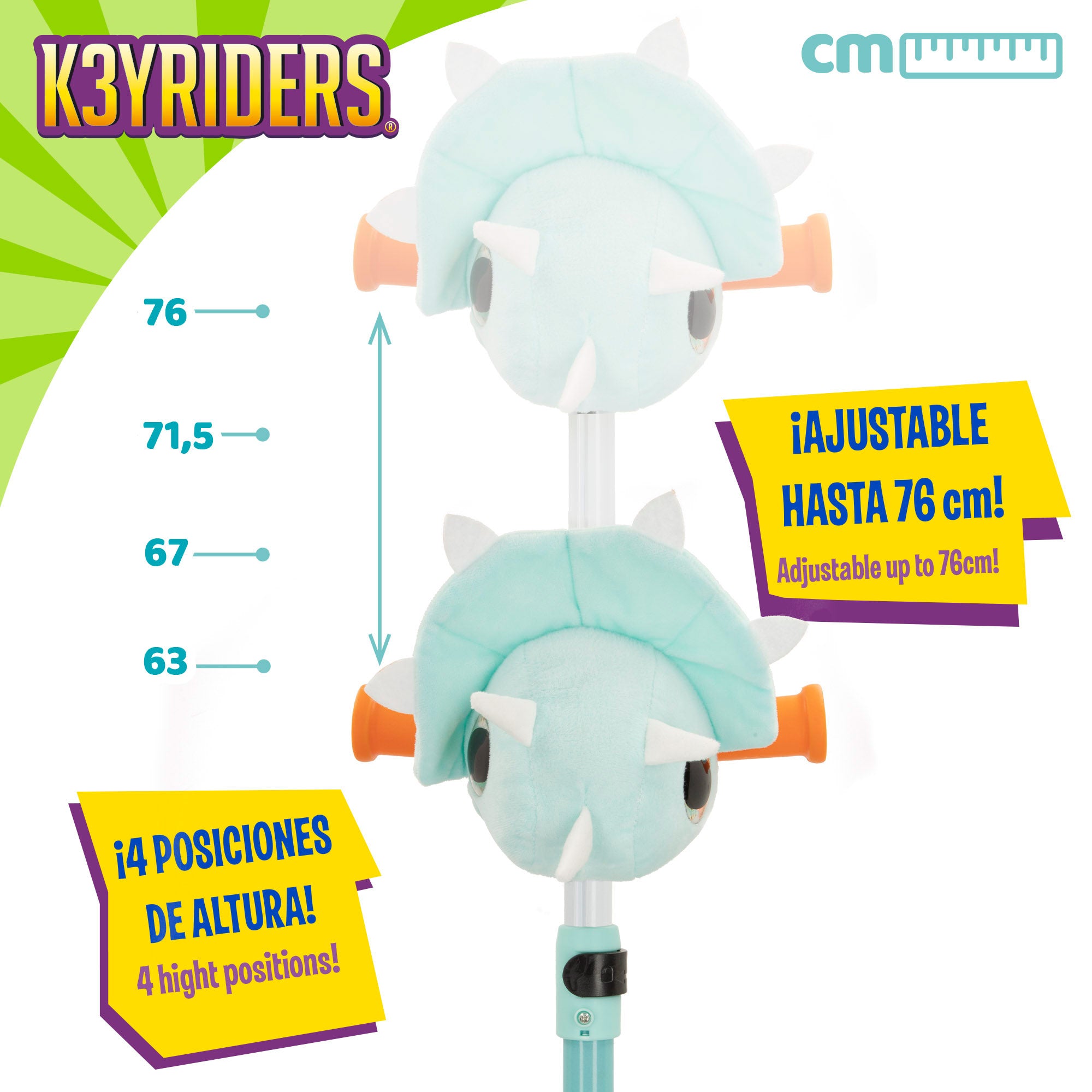 Trotinete dobrável de dinossauro K3YRIDERS com 3 rodas, luzes e peluche.