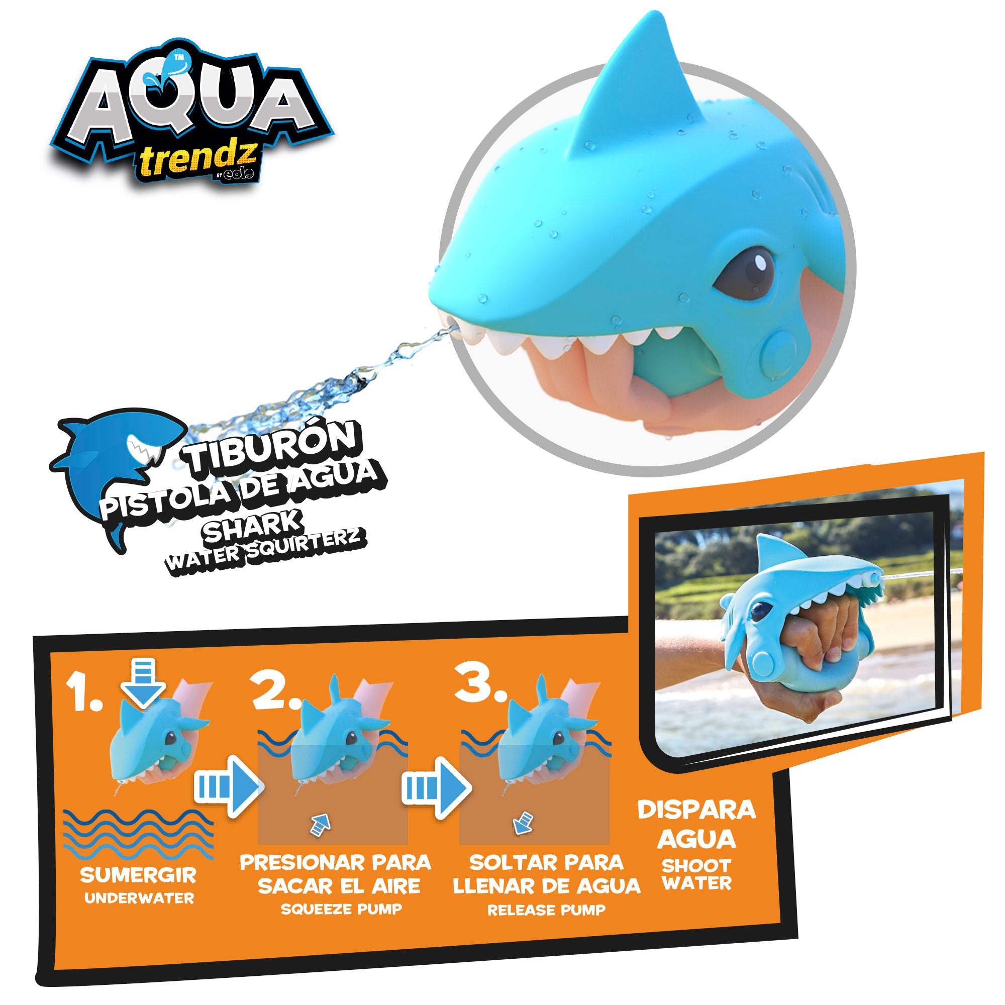 Máscara de mergulho Aqua Trenz Shark e lançador de água