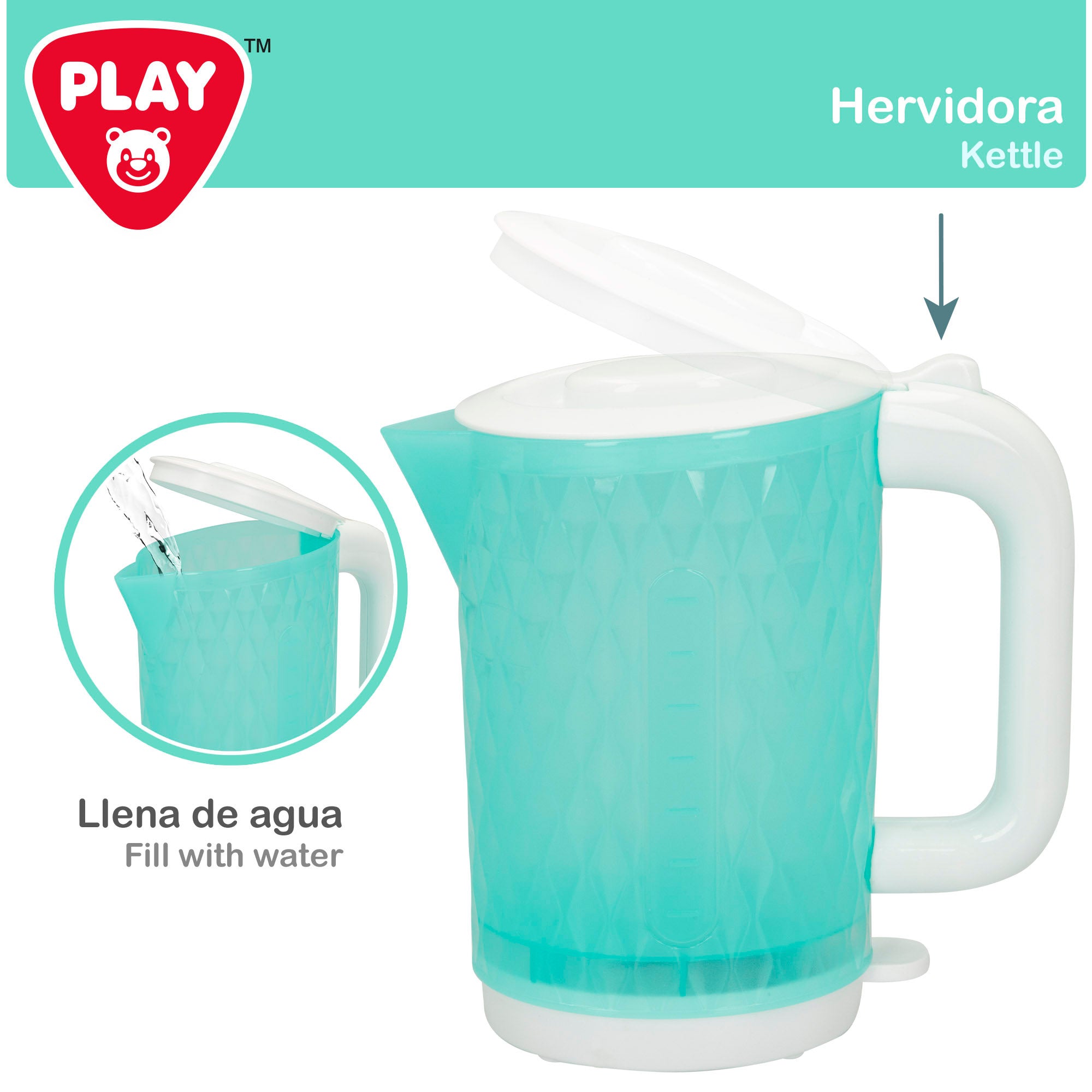 Conjunto de brinquedo PLAY: torradeira e chaleira com luz e som.