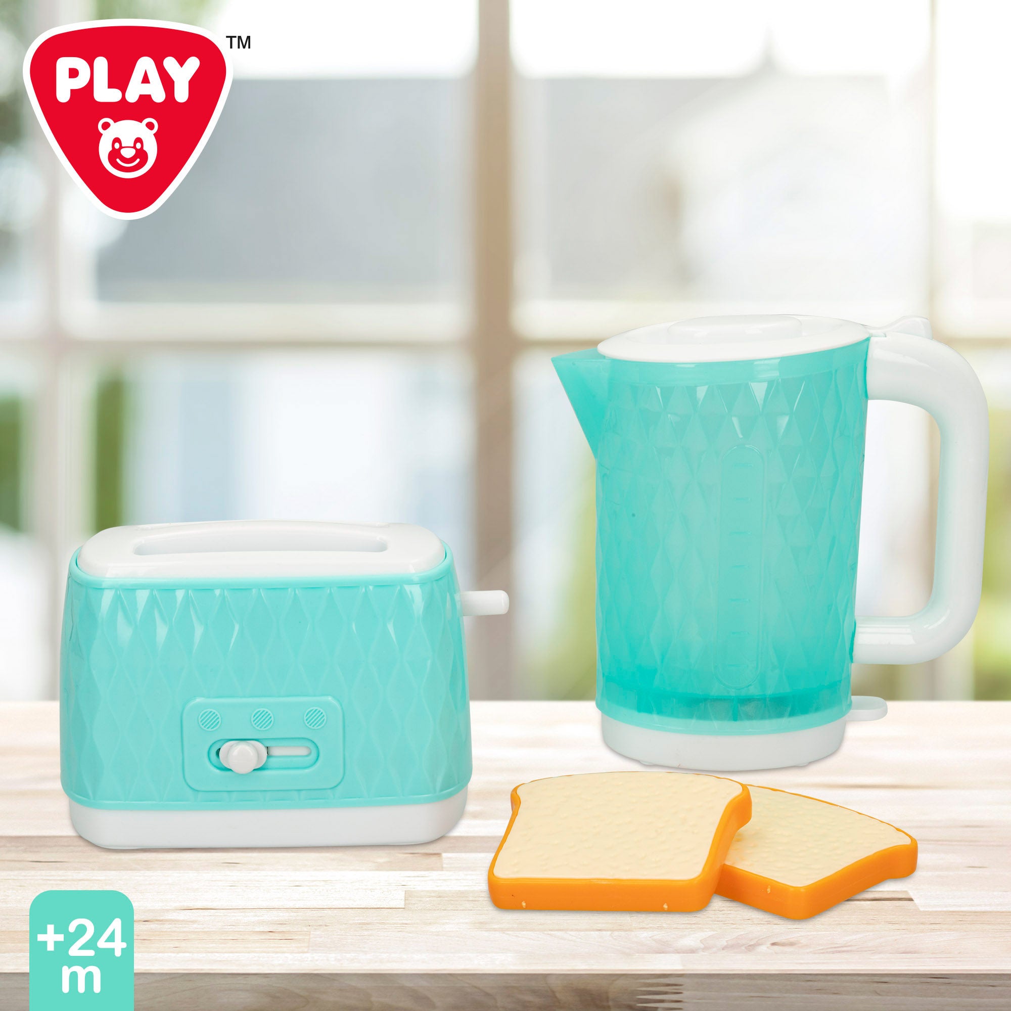 Conjunto de brinquedo PLAY: torradeira e chaleira com luz e som.