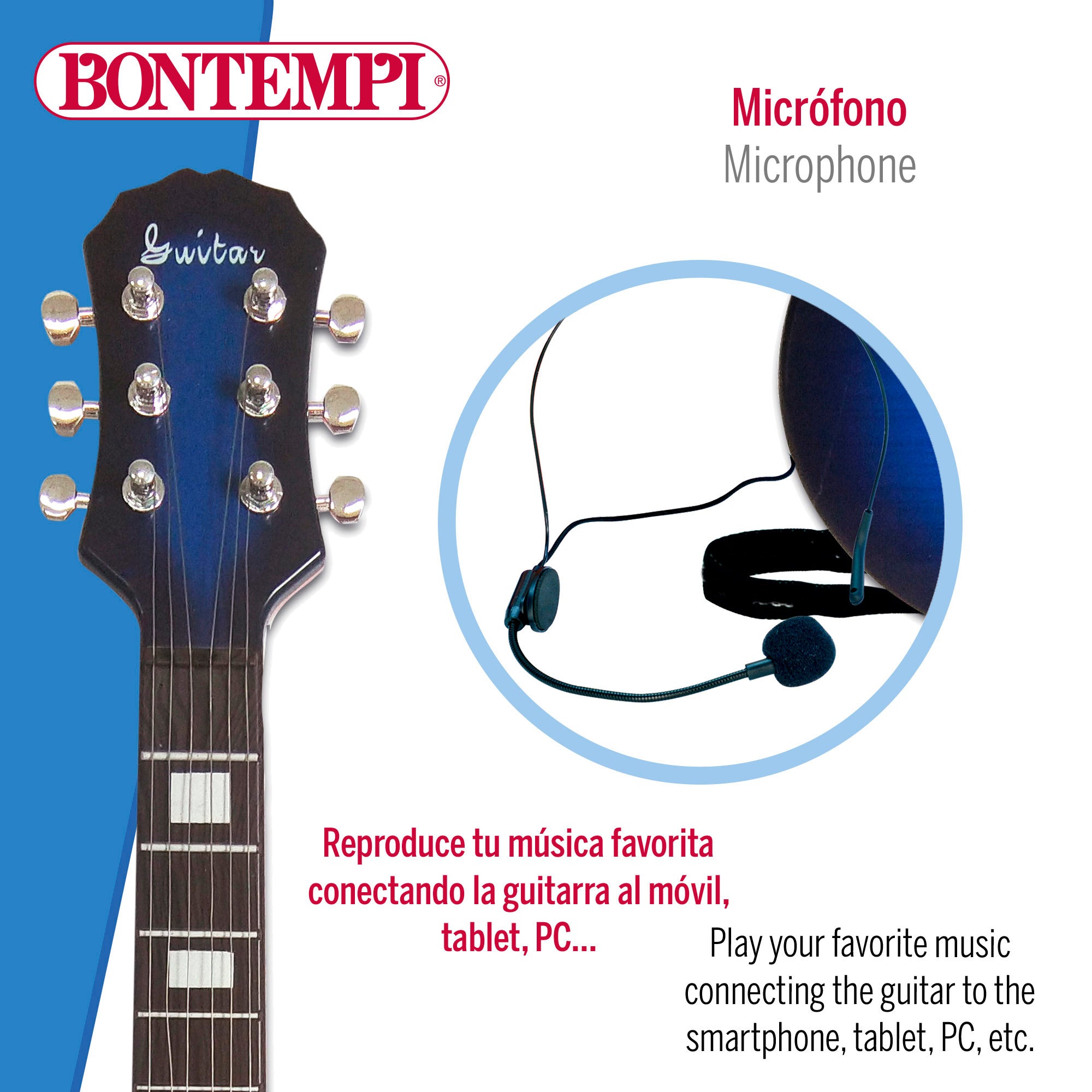 Guitarra eléctrica de juguete rock 68,5 cm con micrófono Bontempi