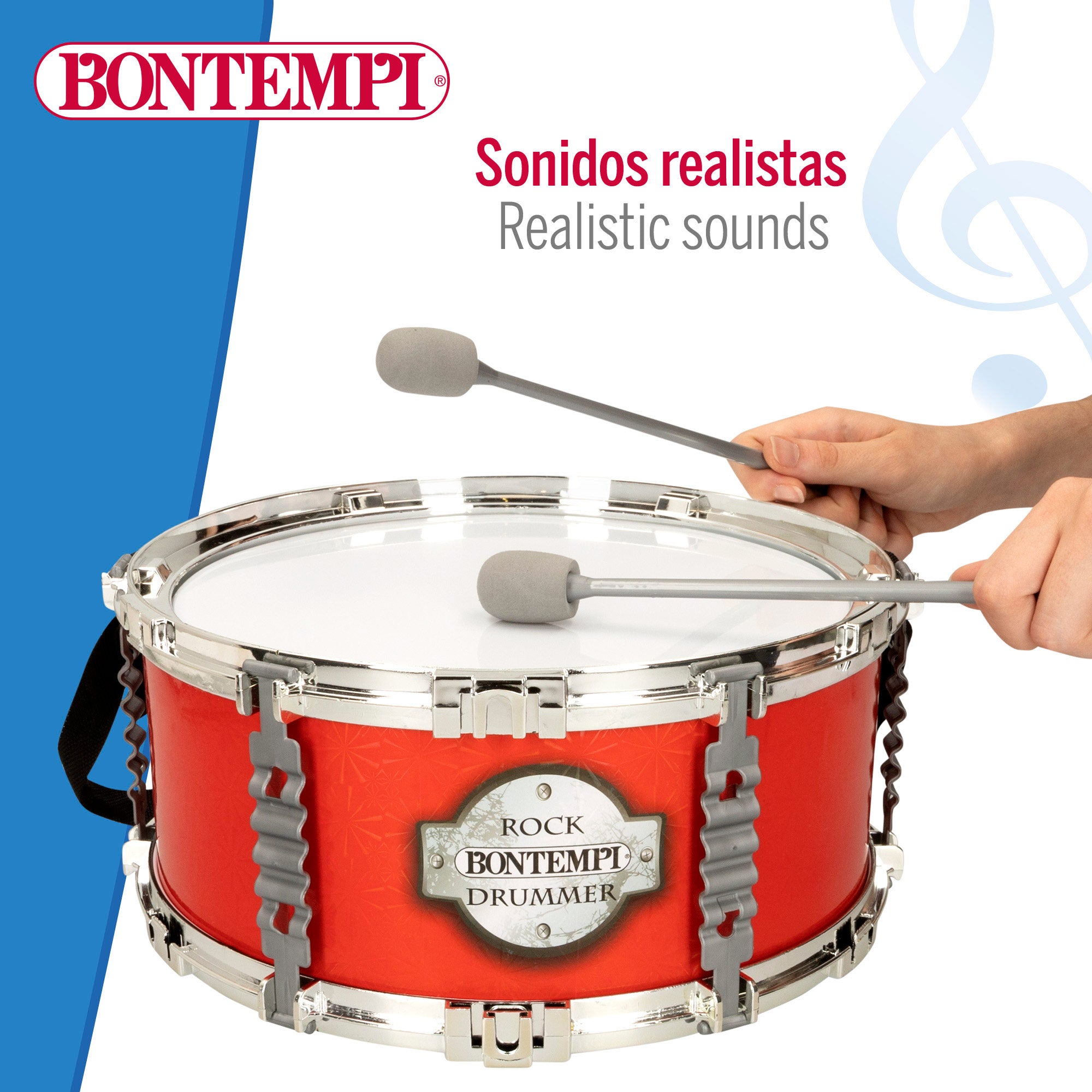 Tambor de juguete con baquetas y correa Ø30,5 cm Bontempi