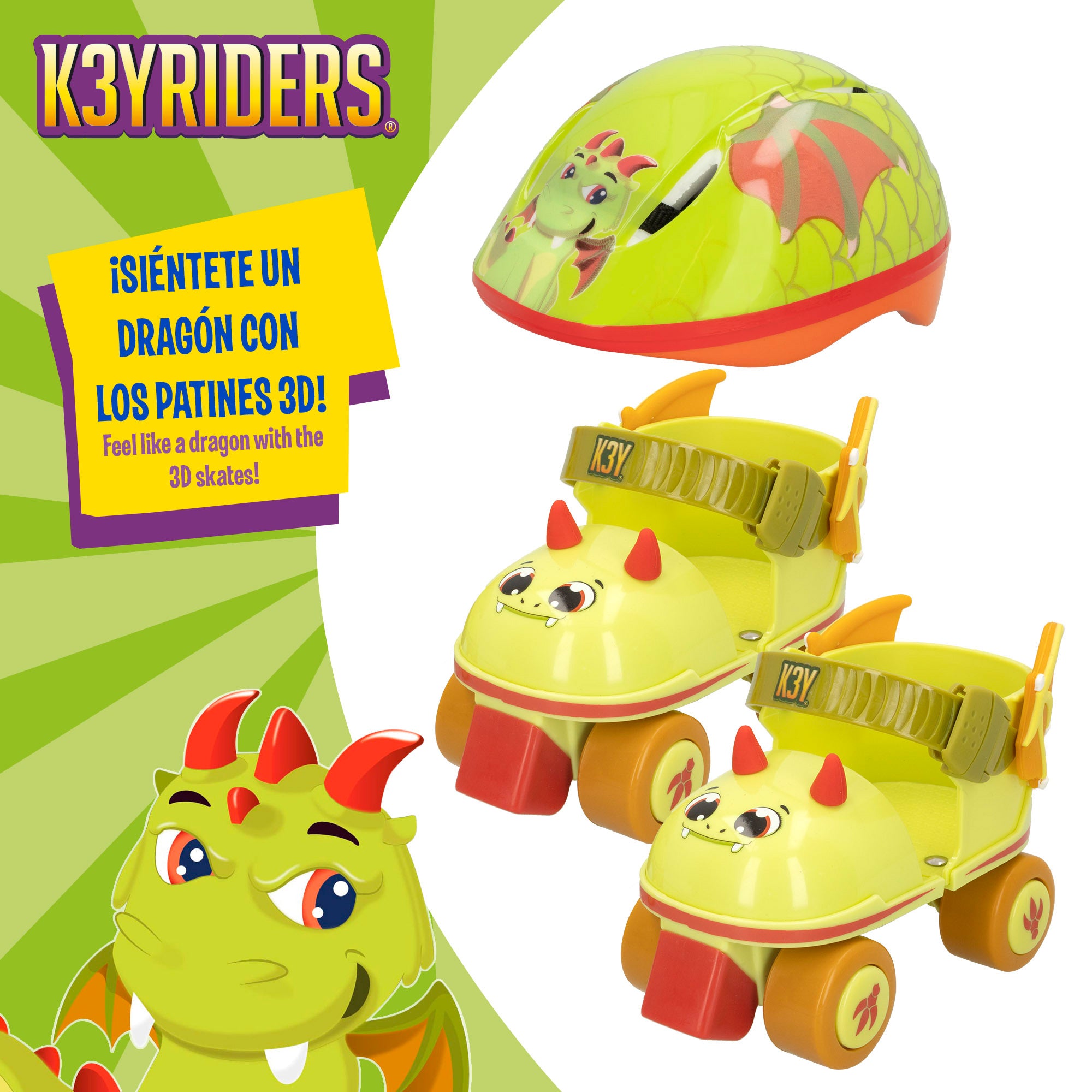 Kit patines y casco de dragón 4 ruedas talla 24-30 K3YRIDERS