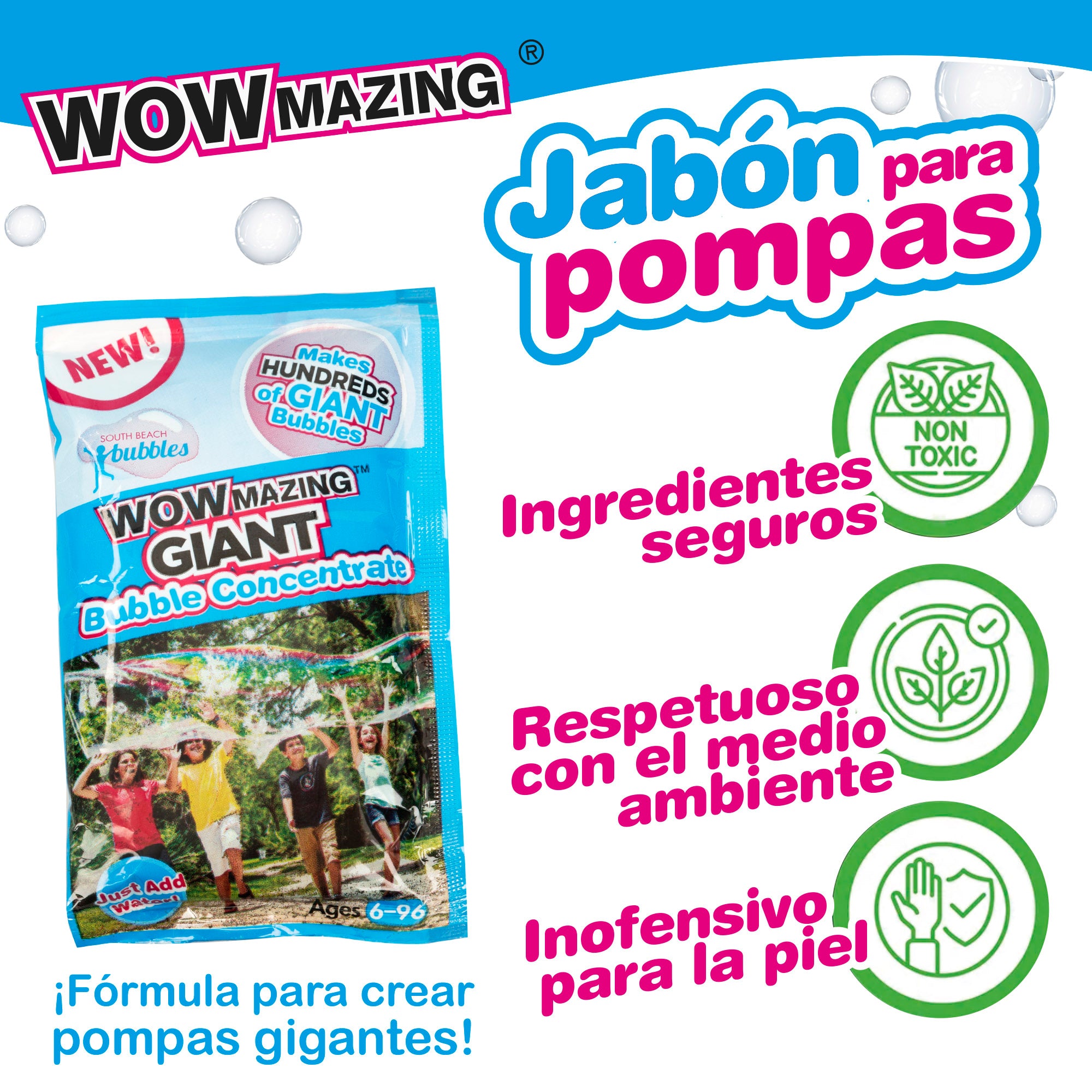 WOWmazing Pack 3 sobres de jabón concentrado para hacer pompas