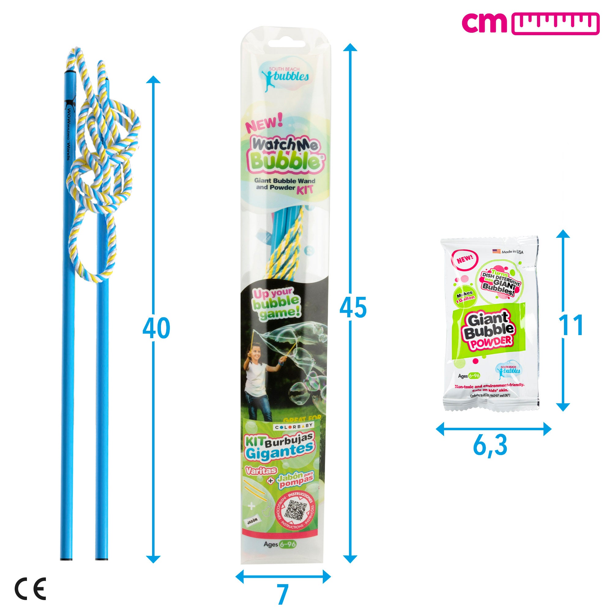 WOWmazing Kit burbujas gigantes con 1 sobre jabón en polvo