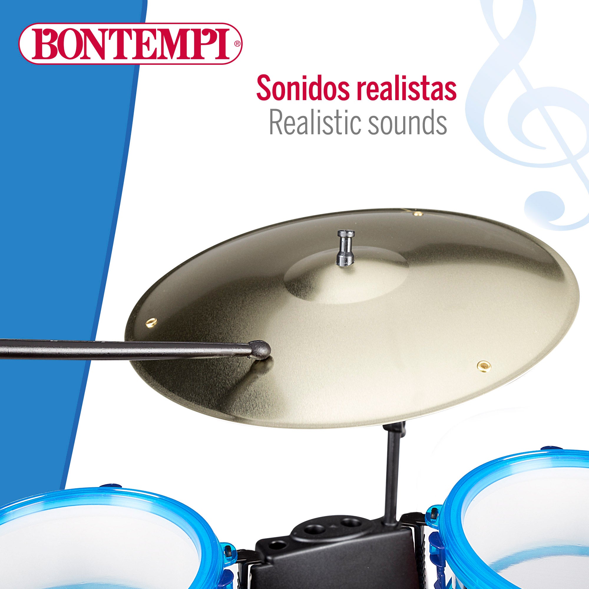 Batería musical infantil azul 5 tambores con taburete Bontempi