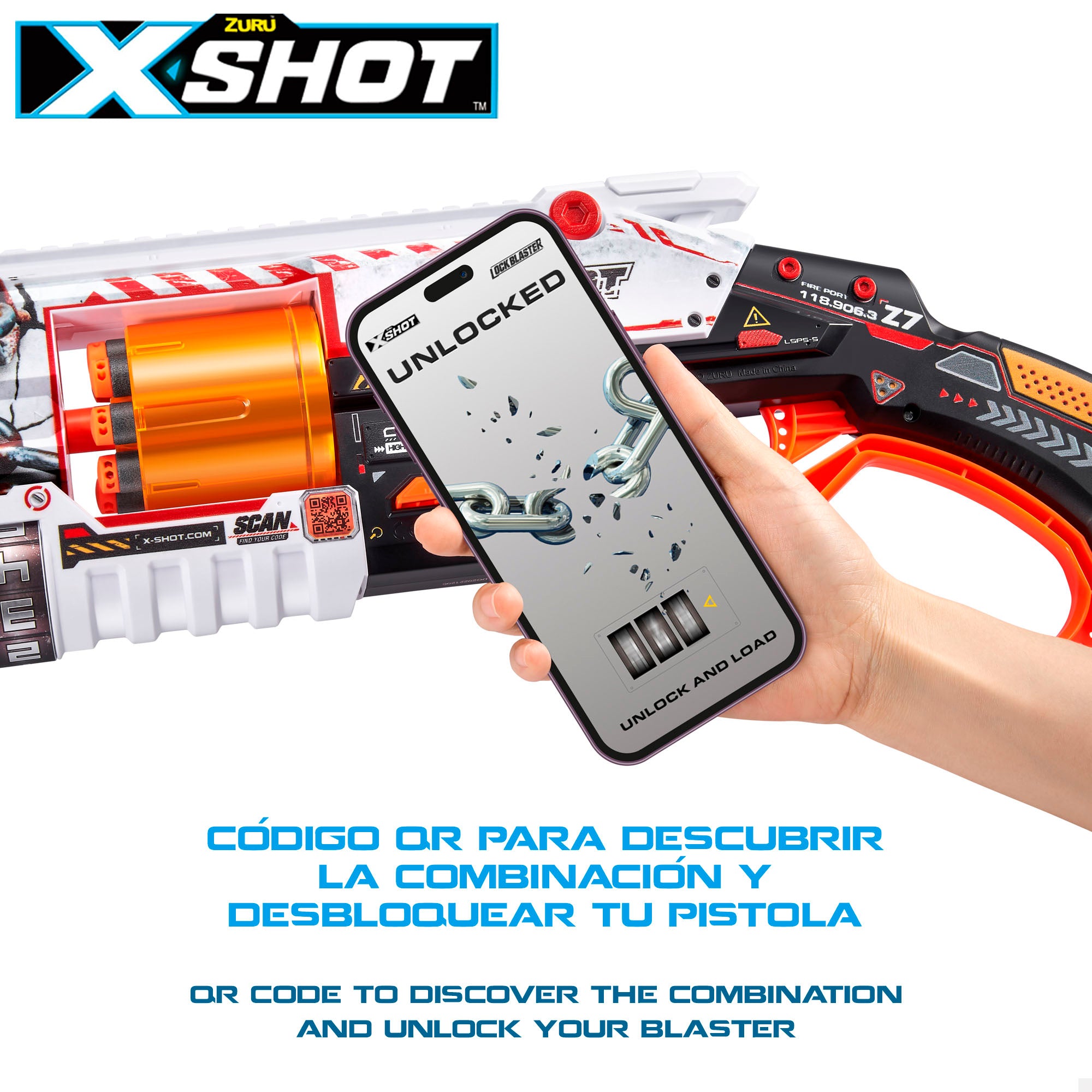 X-Shot Pistola dardos gomaespuma Skins Lock Baster con sistema de bloqueo