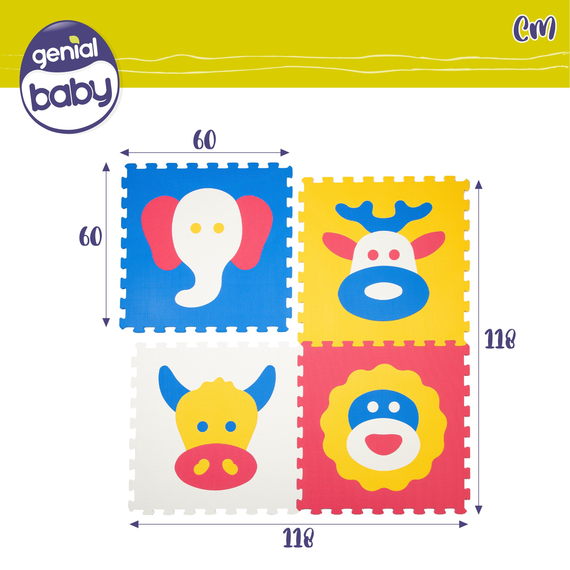 Alfombra puzzle bebés animales 4 piezas gomaespuma C'Baby