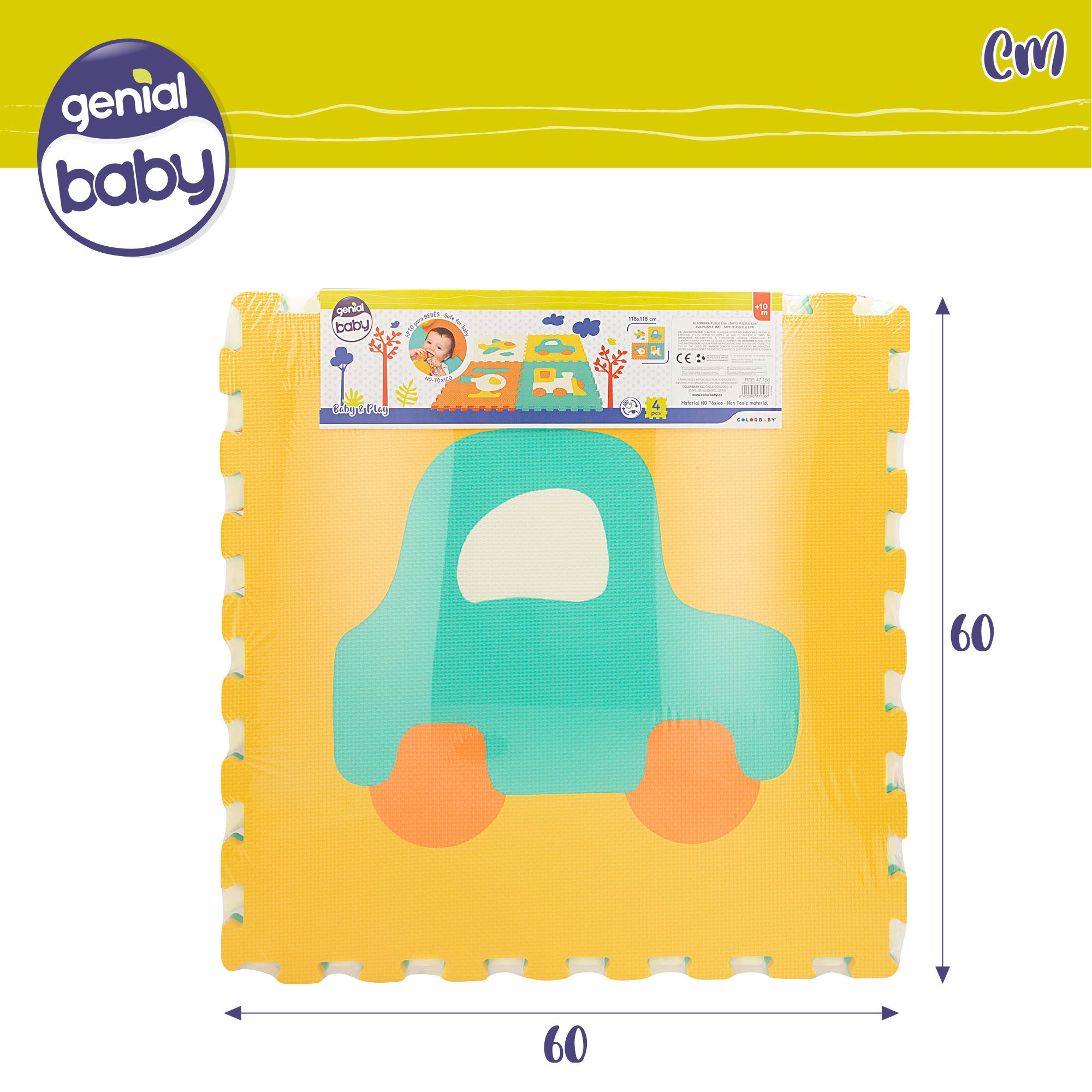 Alfombra puzzle bebés vehículos 4 piezas gomaespuma C'Baby