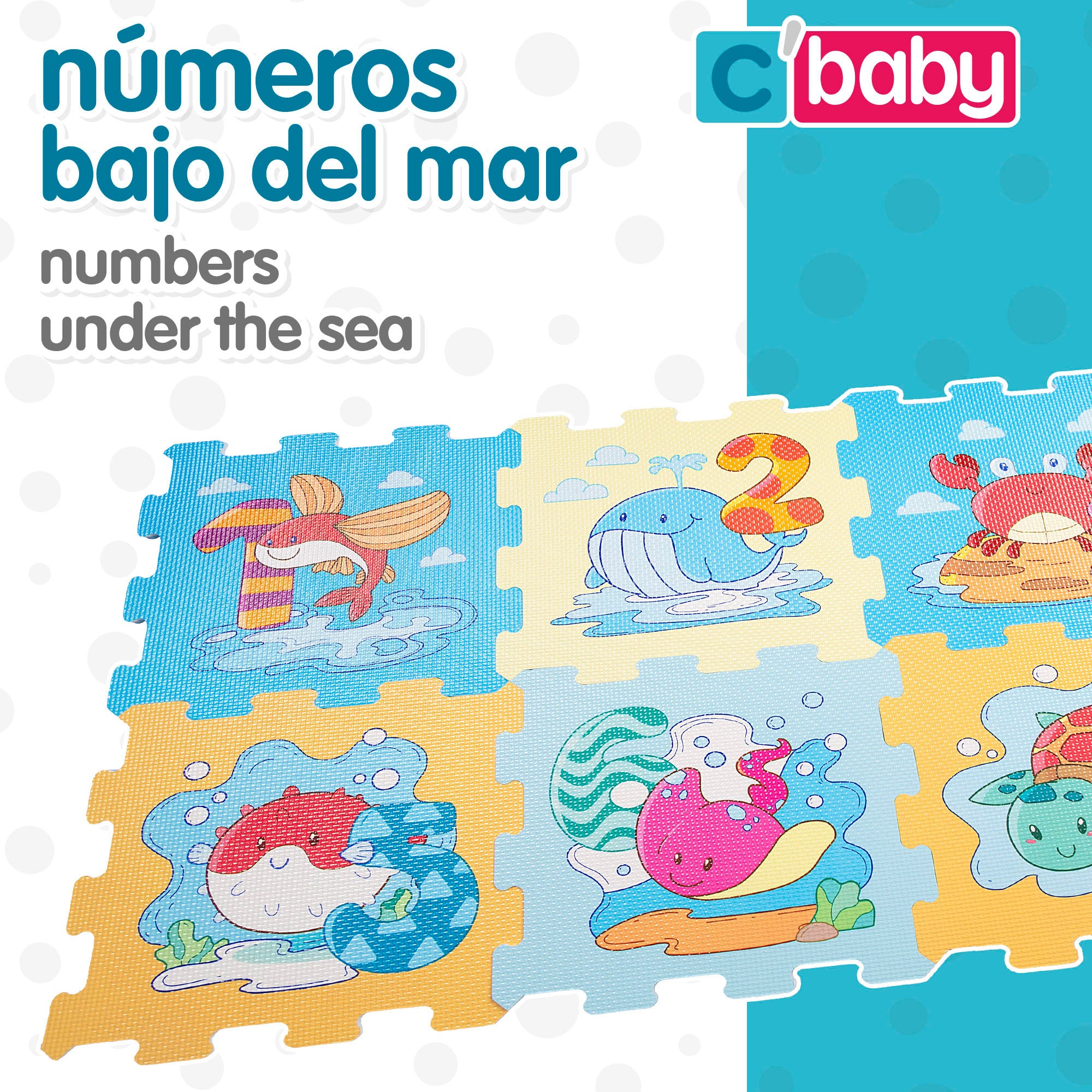 Alfombra puzle bebés animales y números 8 piezas gomaespuma C'Baby