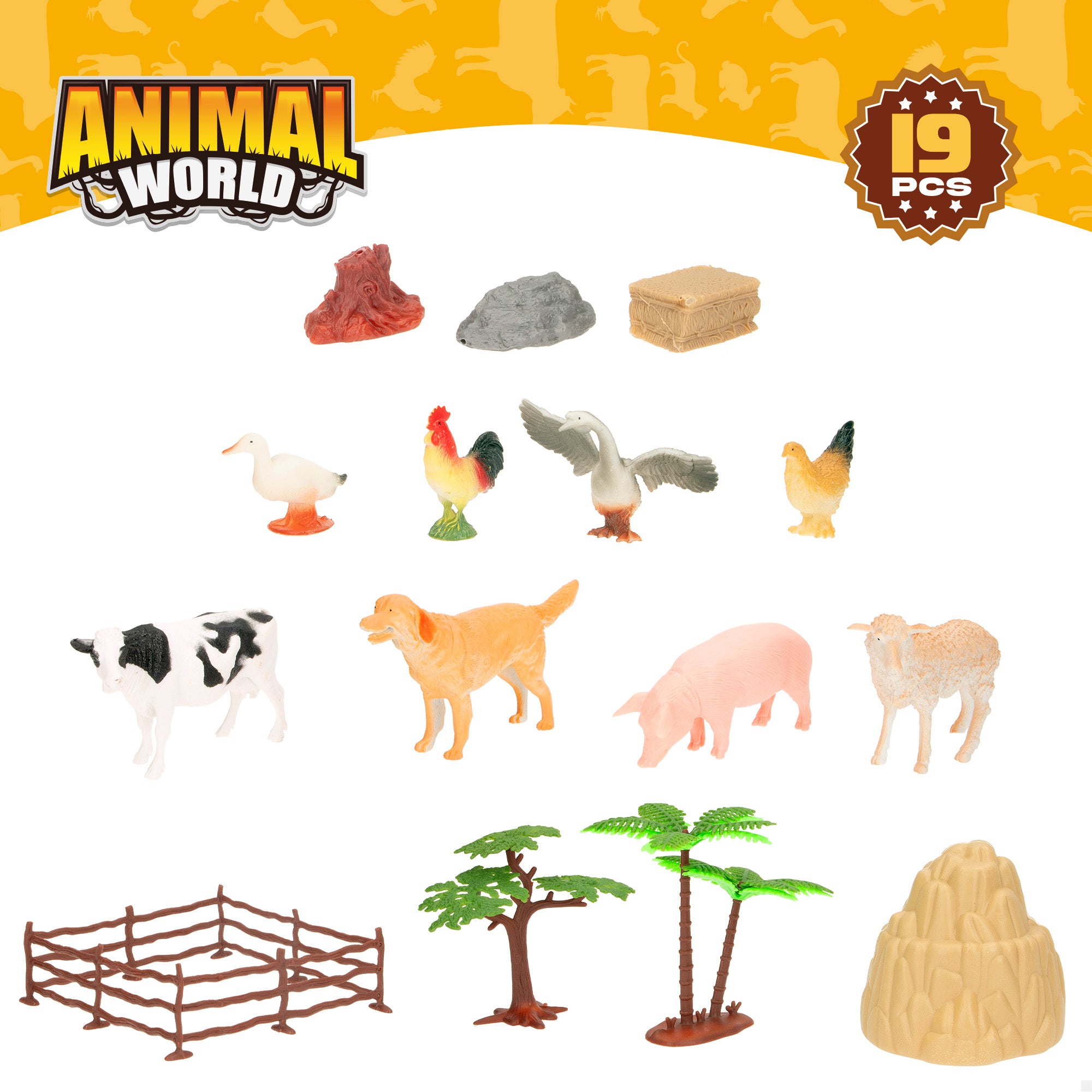Set animales de la granja con mapa del mundo y accesorios 19 pzas. Animal World