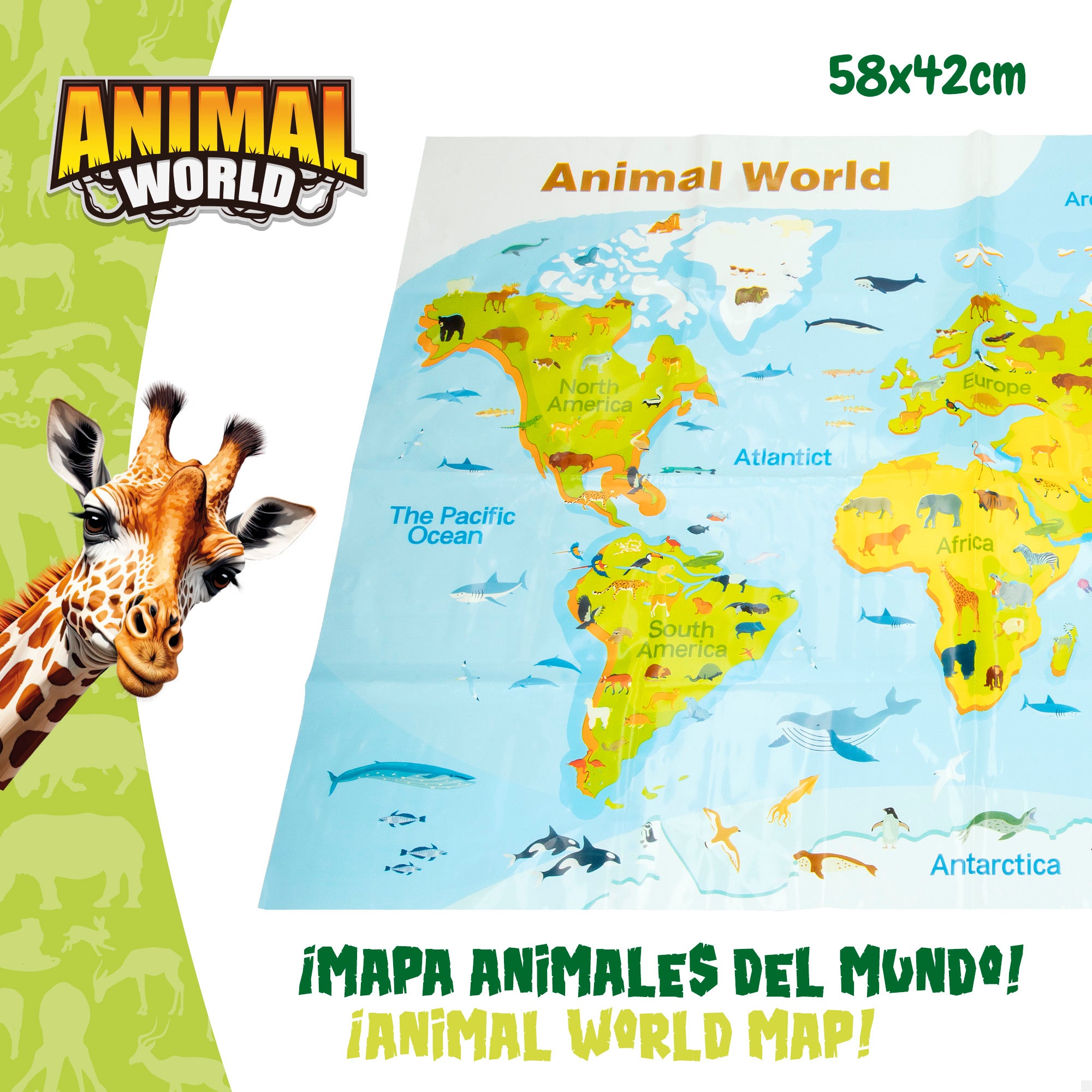 Set animales jungla con mapa del mundo y accesorios 19 pzas. Animal World