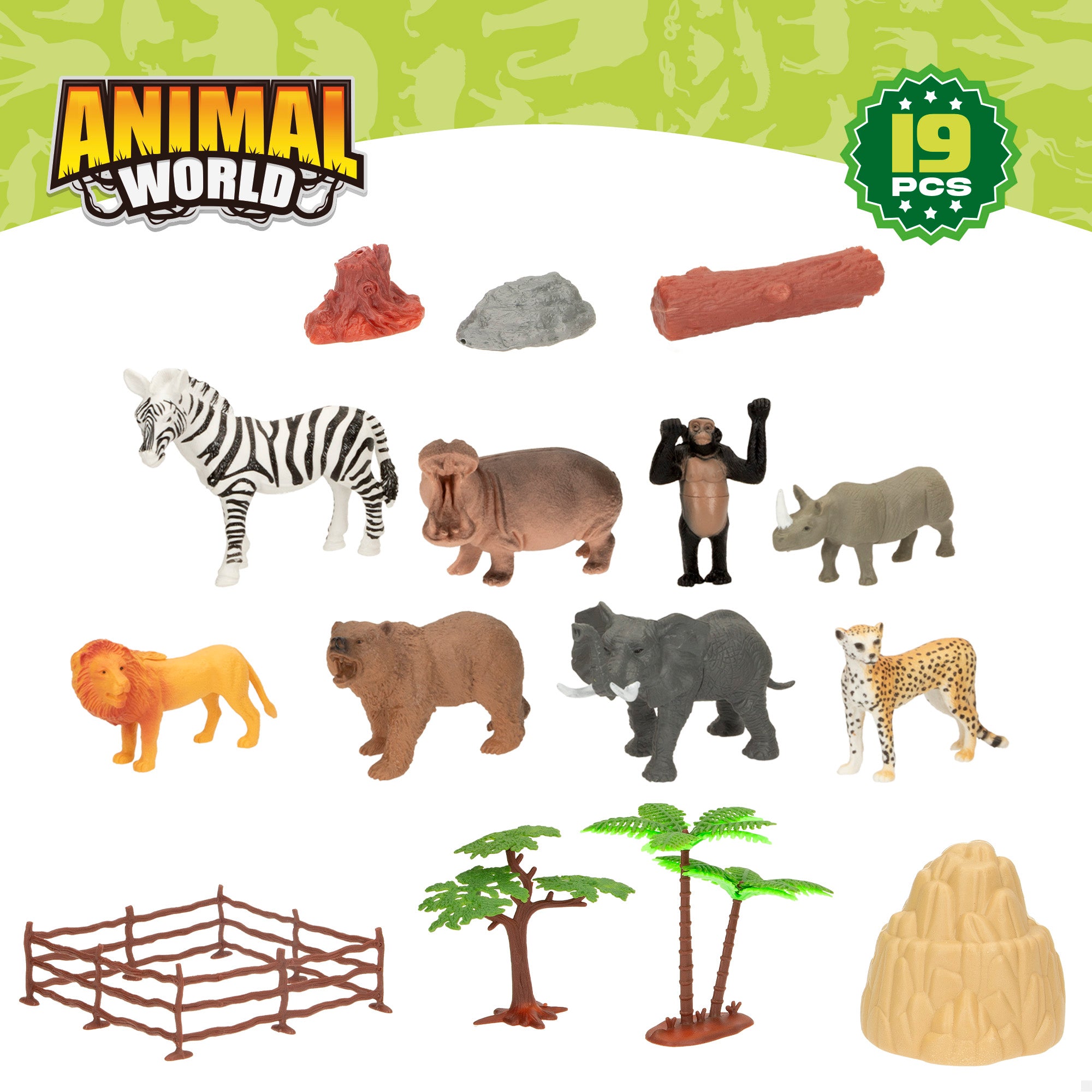 Set animales jungla con mapa del mundo y accesorios 19 pzas. Animal World