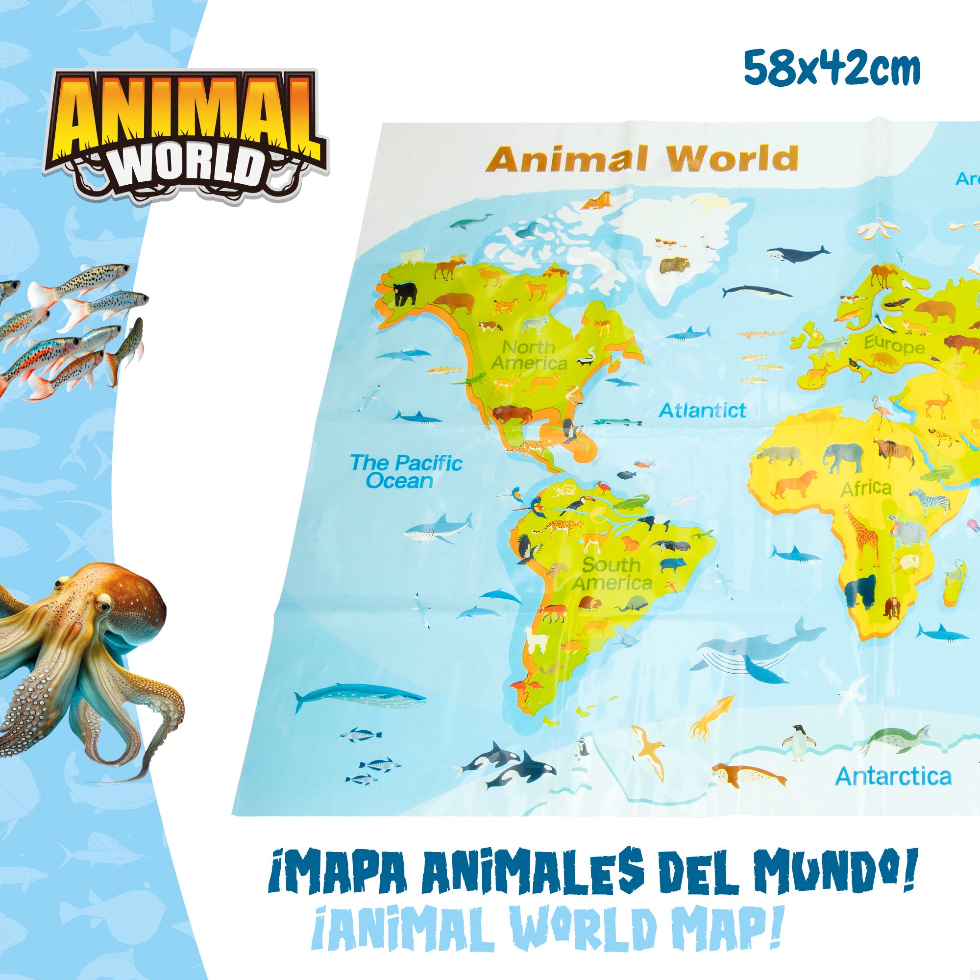 Set animales marinos con mapa del mundo y accesorios 19 pzas. Animal World