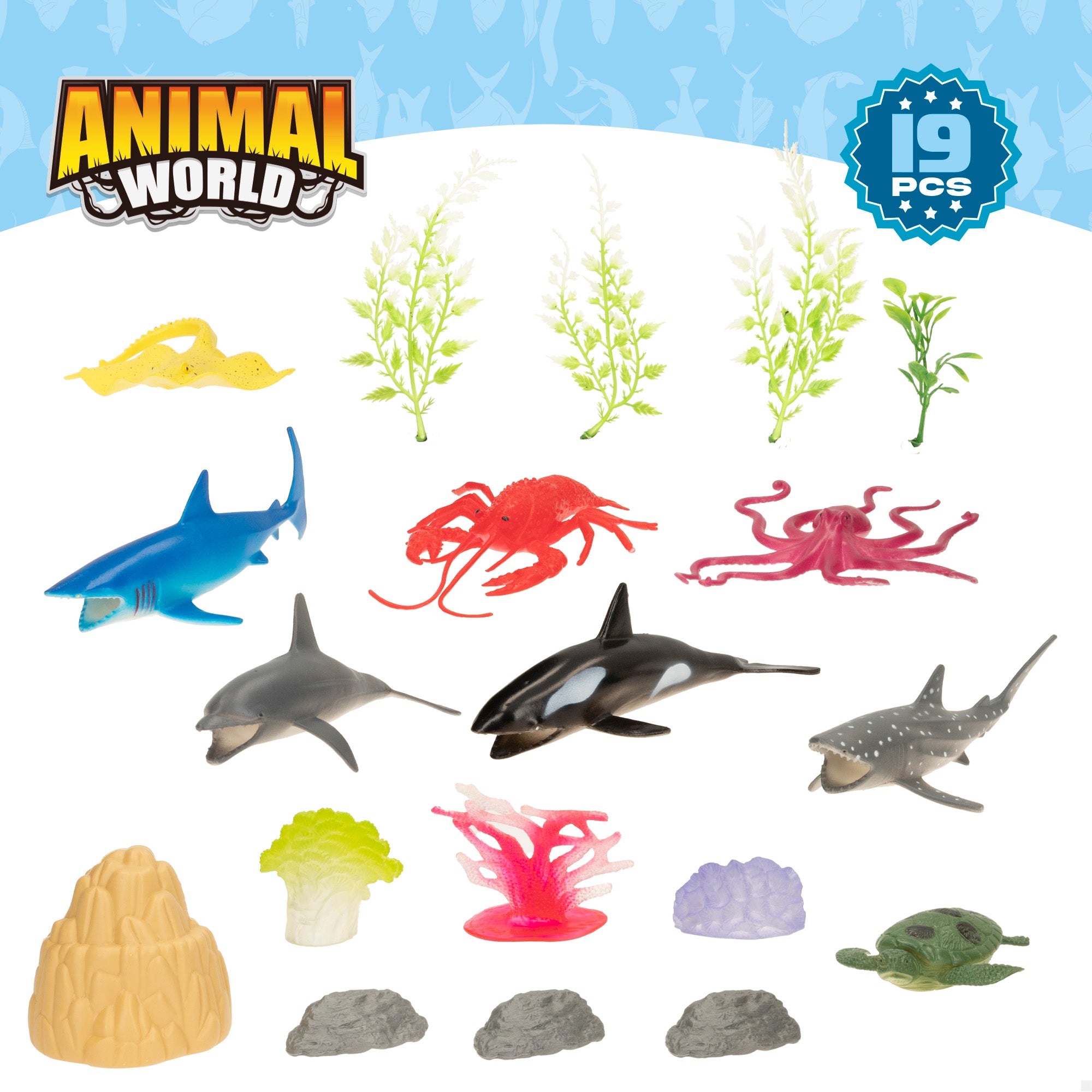 Set animales marinos con mapa del mundo y accesorios 19 pzas. Animal World