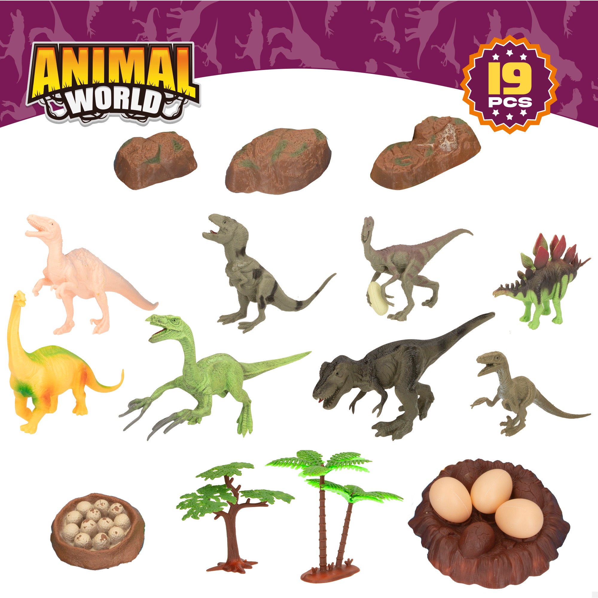 Set dinosaurios con mapa del mundo y accesorios 19 pzas. Animal World
