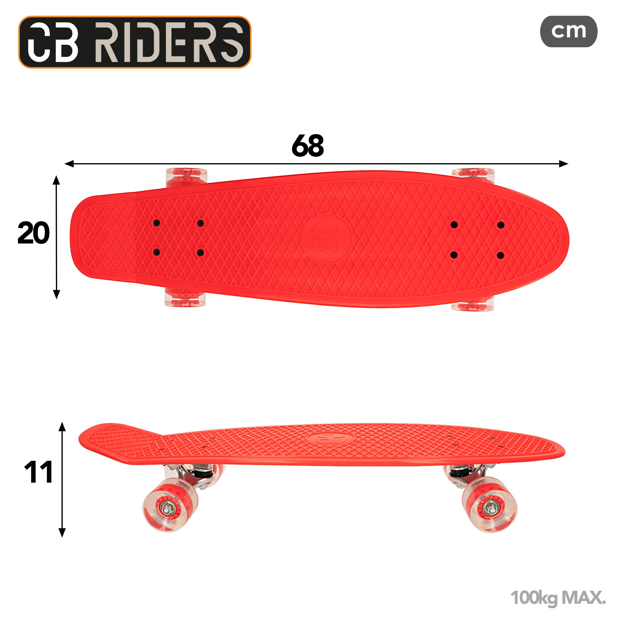 Skateboard infantil 4 ruedas rojo 68 cm CB Riders