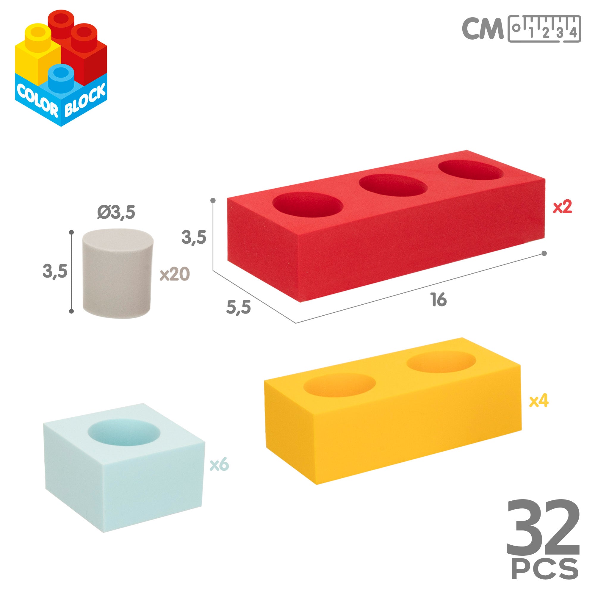 Conjunto de blocos de construção em espuma EVA coloridos, 32 peças