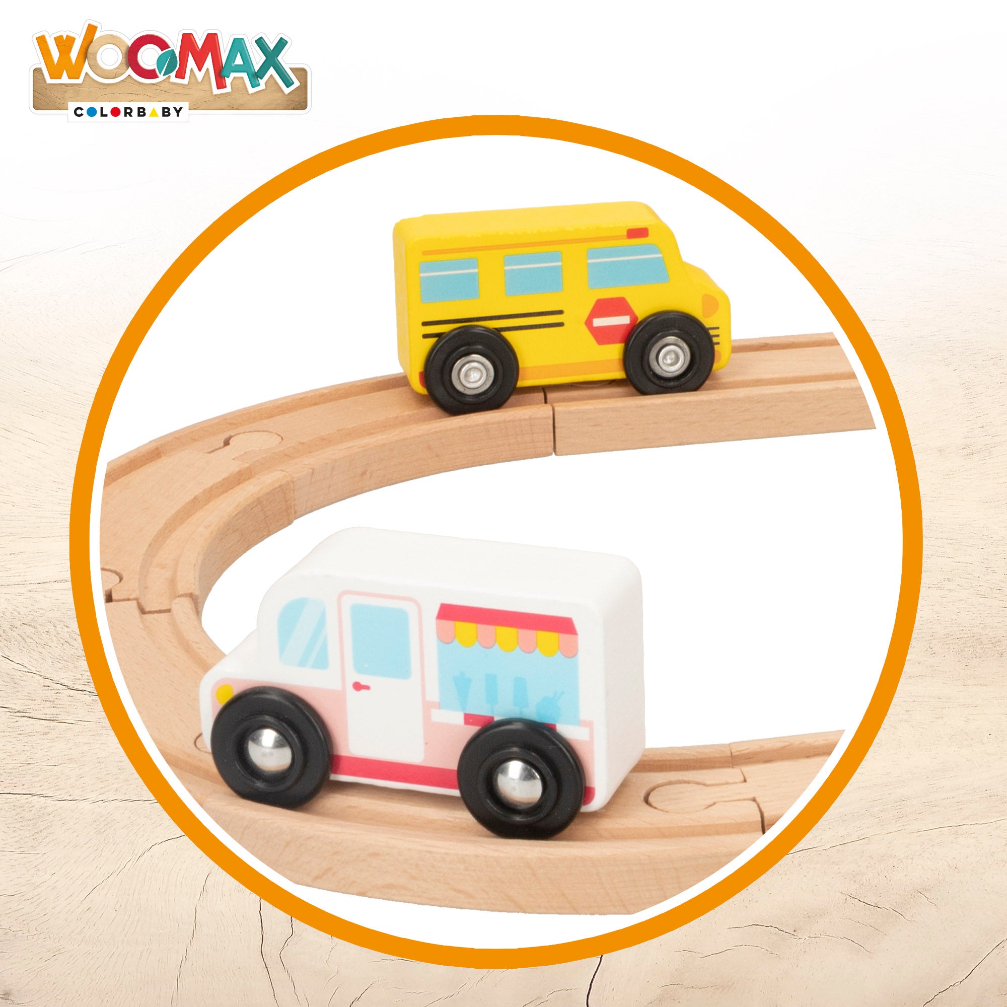 WOOMAX Playset circuito de madera con coches, edificios y personas