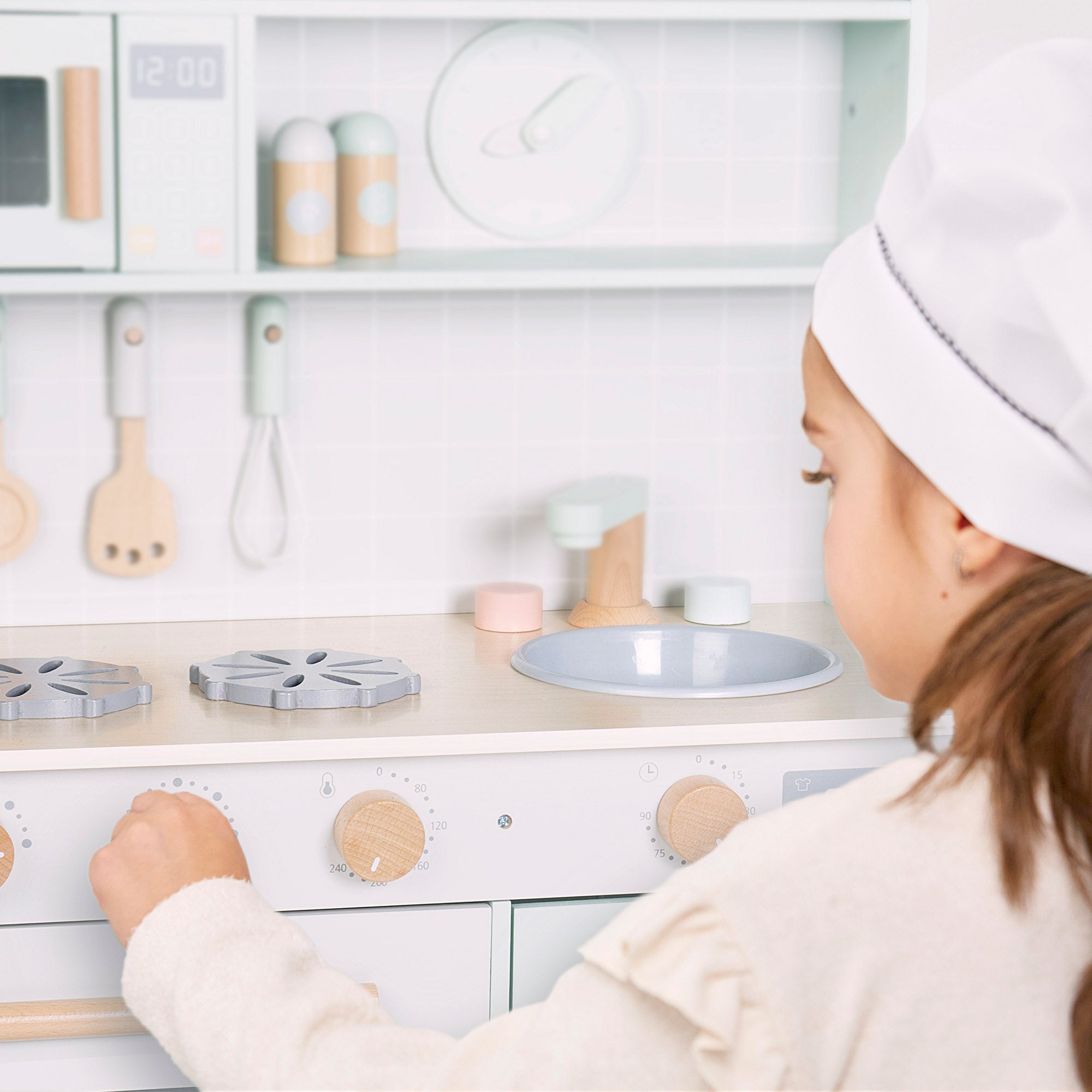 WOOMAX Cocinita madera con elementos interactivos y accesorios